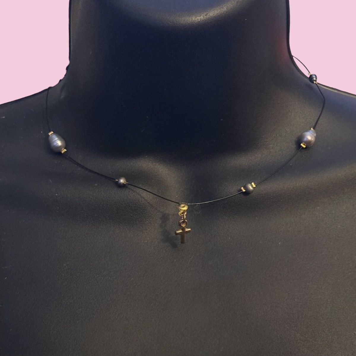 Other Black wire station pearl and cross pendant choker necklace Size ONE SIZE - 1 Thumbnail