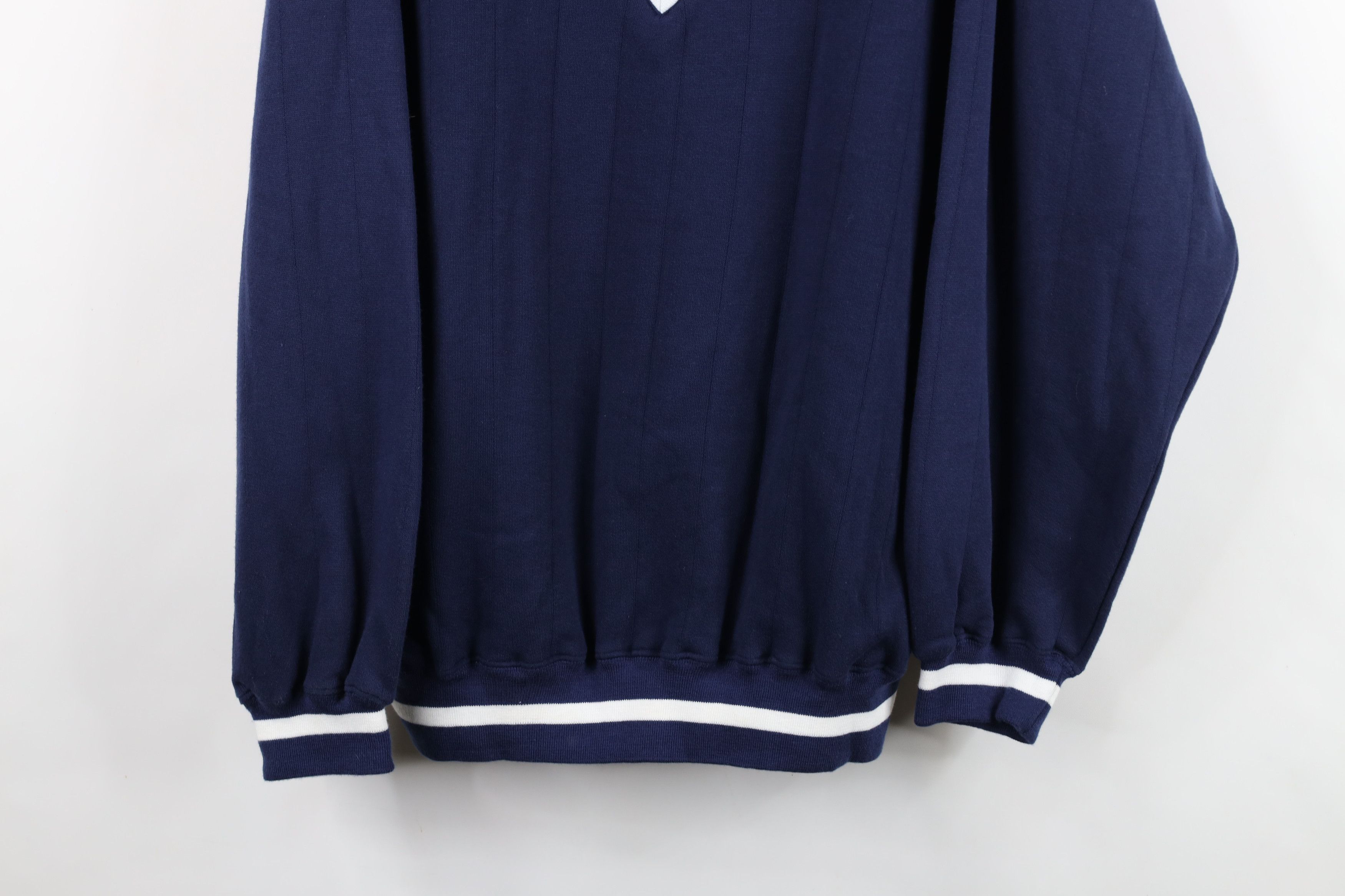 Vintage Vintage 90s Dapper Faded Striped V-Neck Sweatshirt Navy Blue Size US M / EU 48-50 / 2 - 3 Thumbnail