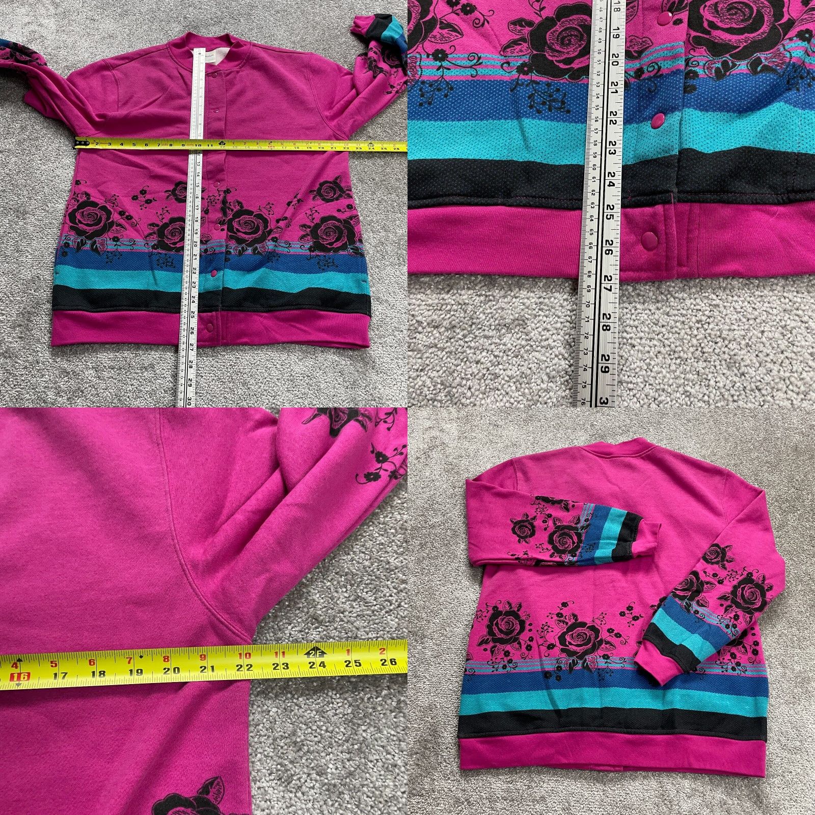 Blair Blair Jacket Womens Medium Pink Snap Button Floral Mid-Length Pockets Knit Polyester Size M / US 6-8 / IT 42-44 - 8 Thumbnail