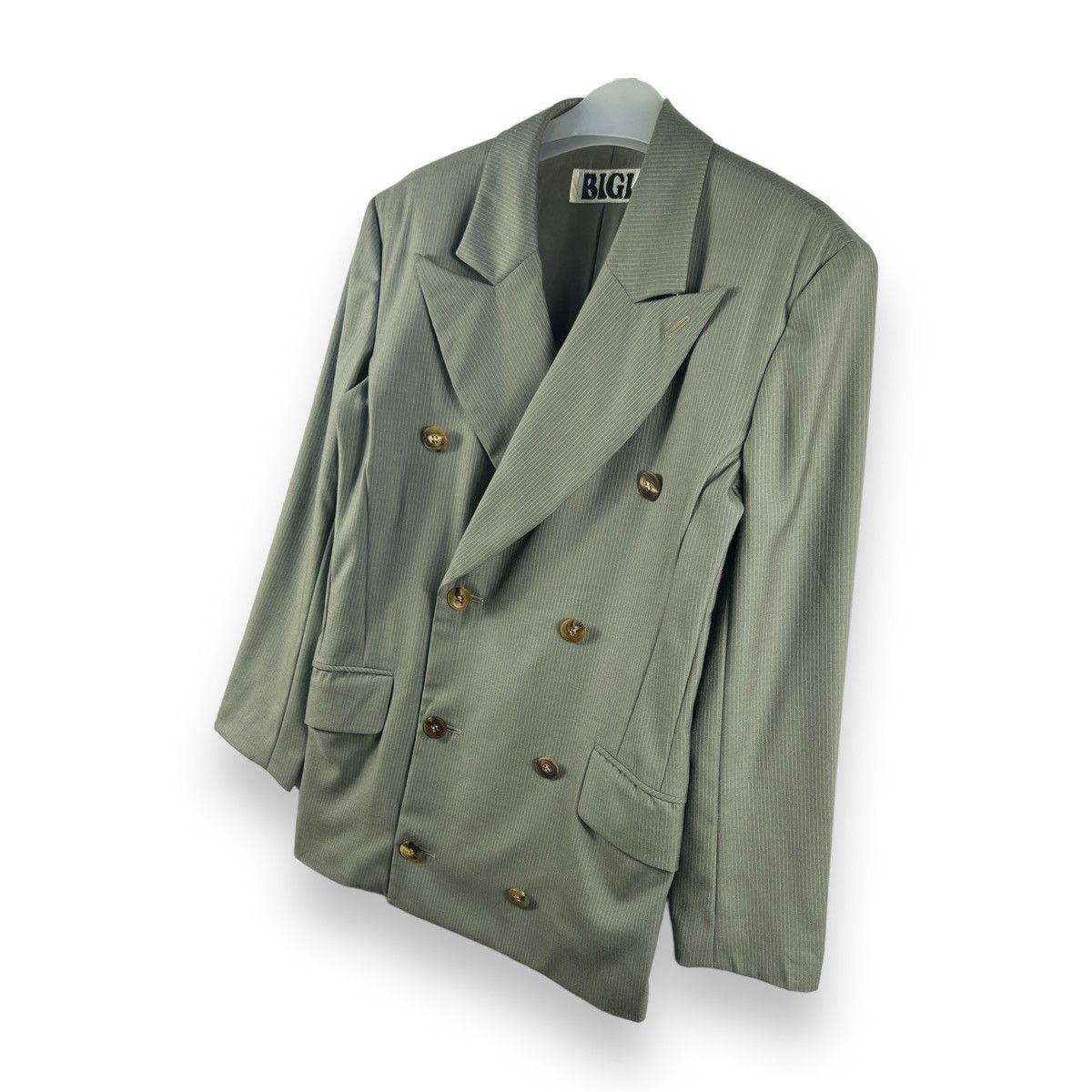 BIGI 🔥 BIGI "SAMPLE" SLIM VINTAGE DOUBLE BREASTED STRIPES COAT Size 34S - 2 Thumbnail