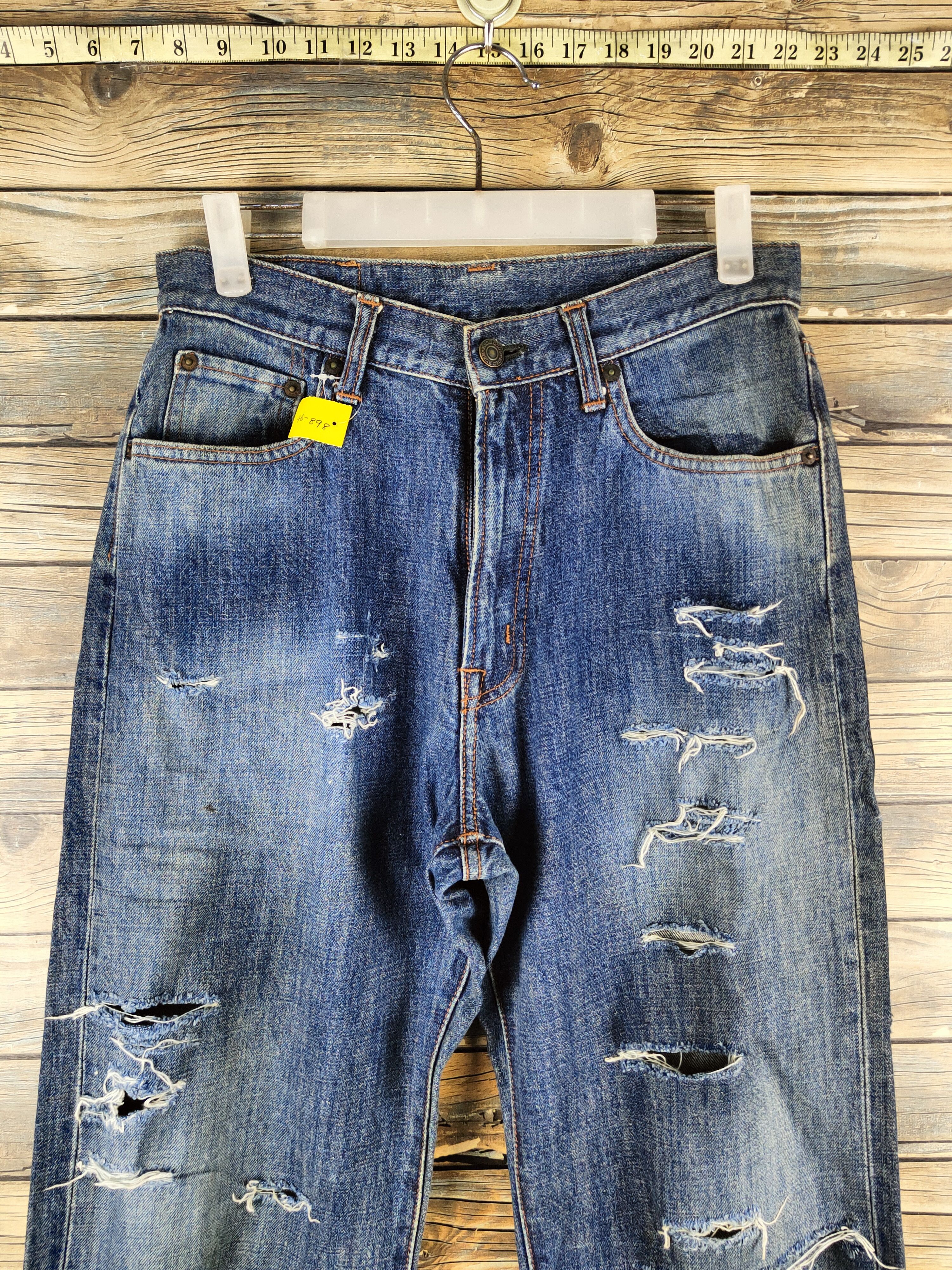 Japanese Brand DL Gold Rush Dark Blue Distressed Ripped Jeans #46-898 Size US 30 / EU 46 - 2 Thumbnail