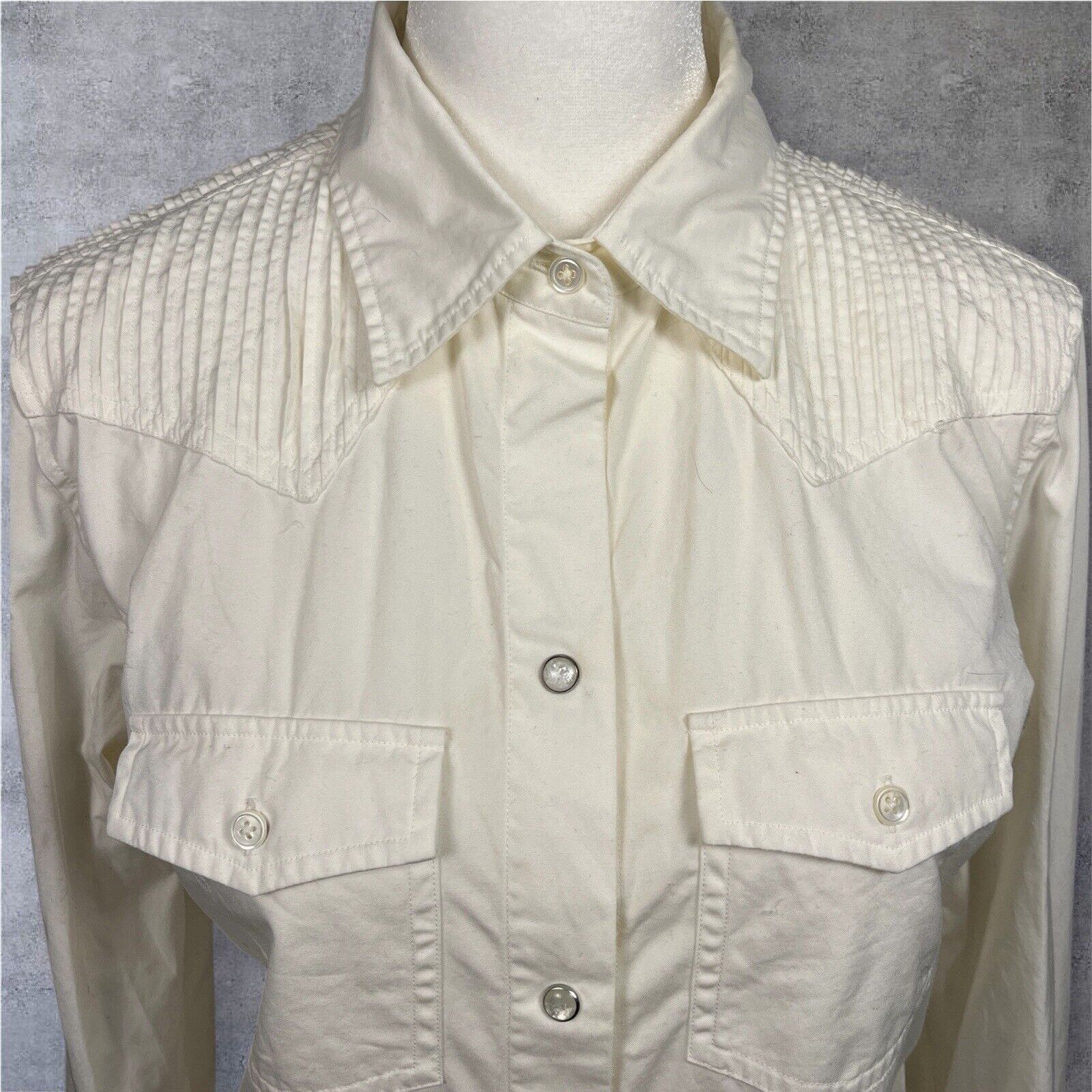 Gap Vintage GAP Pintuck Western Pearl Snap Shirt-White Y2K-Med Size M / US 6-8 / IT 42-44 - 3 Thumbnail
