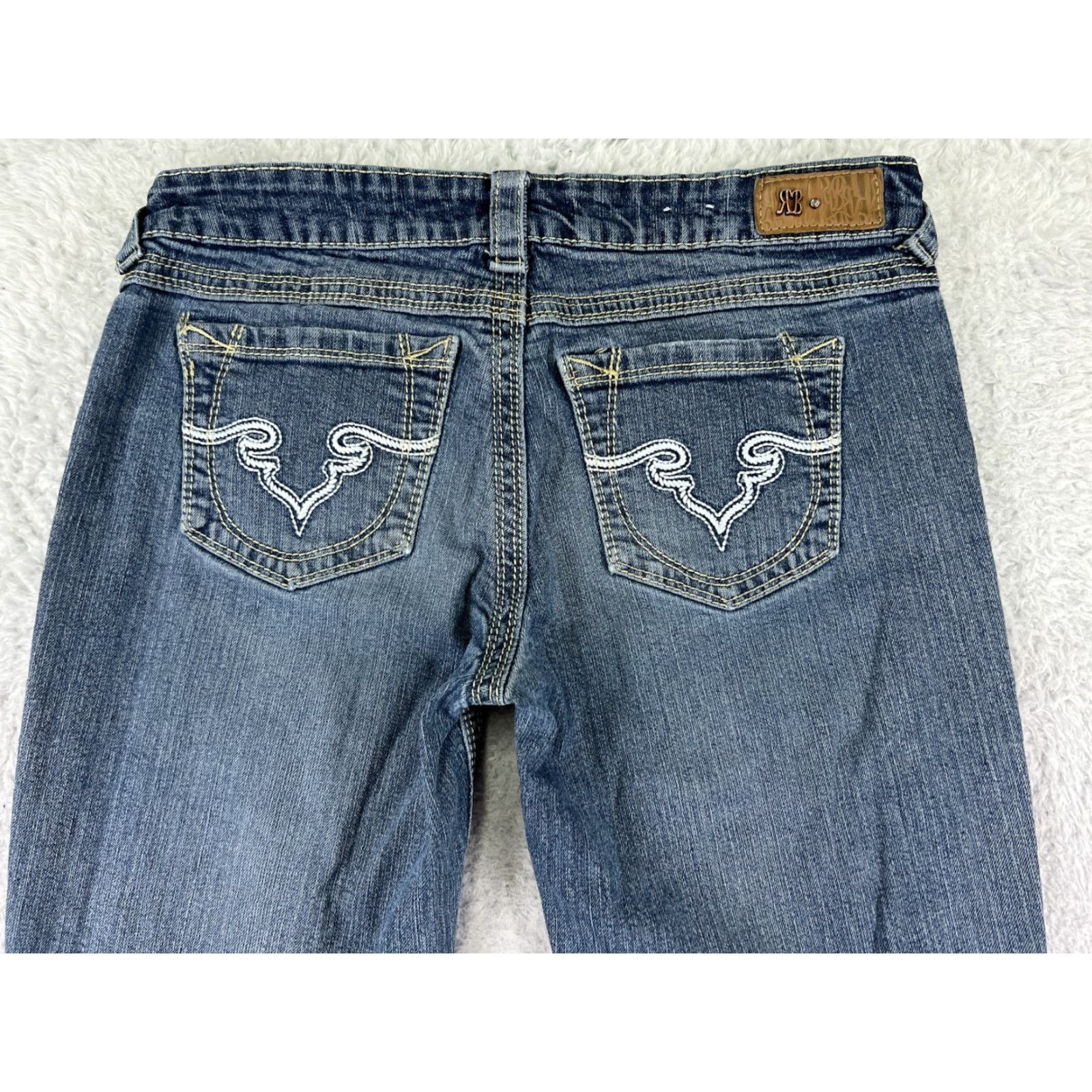 Denime Royal Blue Jeans Womens 7 Bootcut Low Rise Embroidered Denim 5-Pocket Regular Inseam 33in Blue Cotton Vintage: No Size 28" / US 6 / IT 42 - 3 Thumbnail
