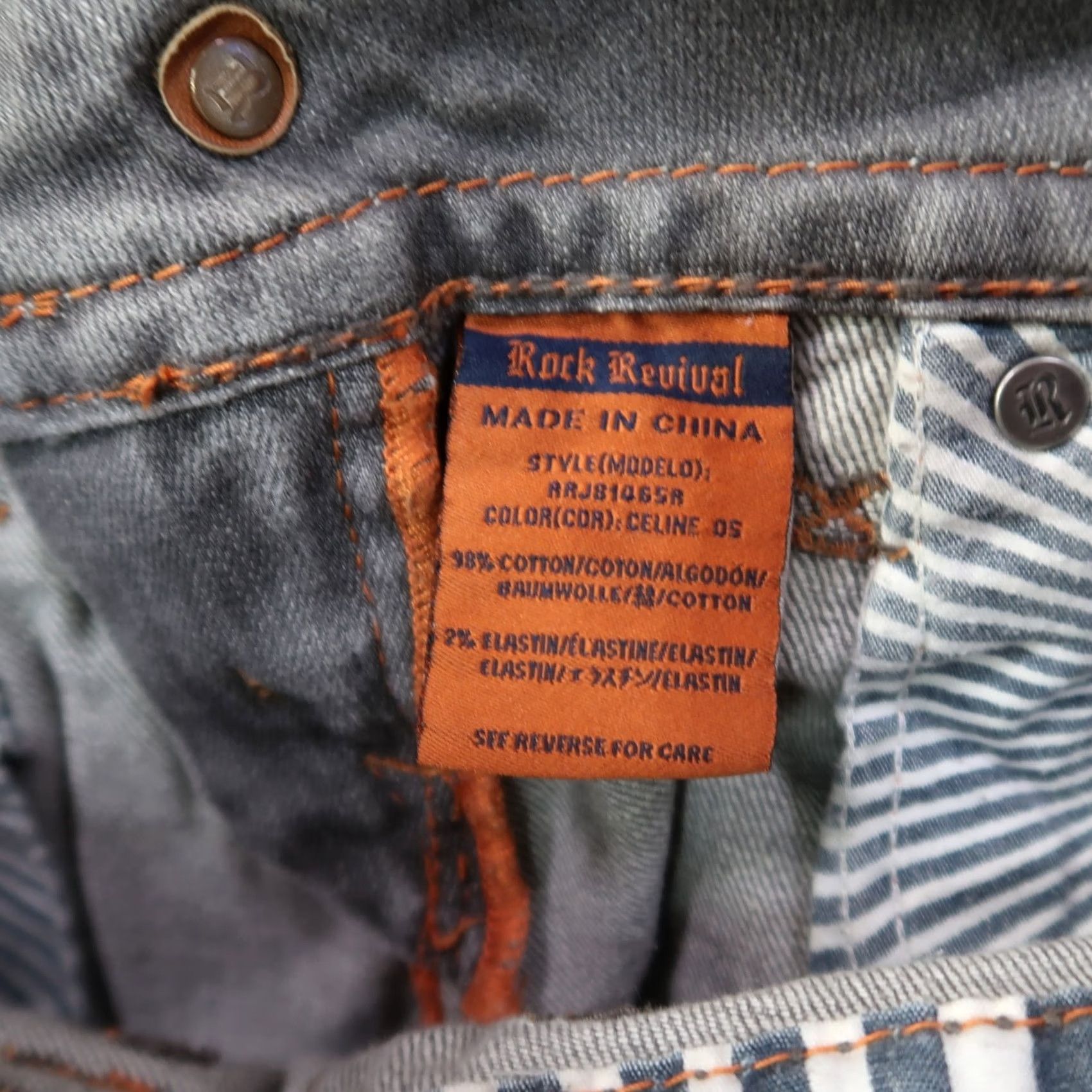 Vintage Rock Revival Celine Straight Jeans Womens 25 Gray Denim Stretch Regular 5-Pocket Leather Logo Men? Size 42" / US 20 - 5 Thumbnail