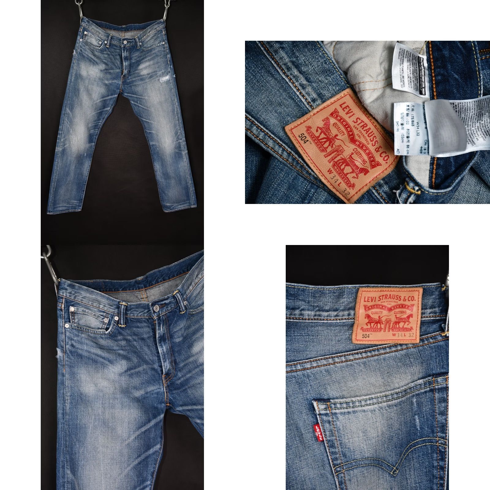 Levi's Levi’s 504 Jeans Regular Straight Men Blue Distressed W34 L32 Size US 34 / EU 50 - 8 Thumbnail