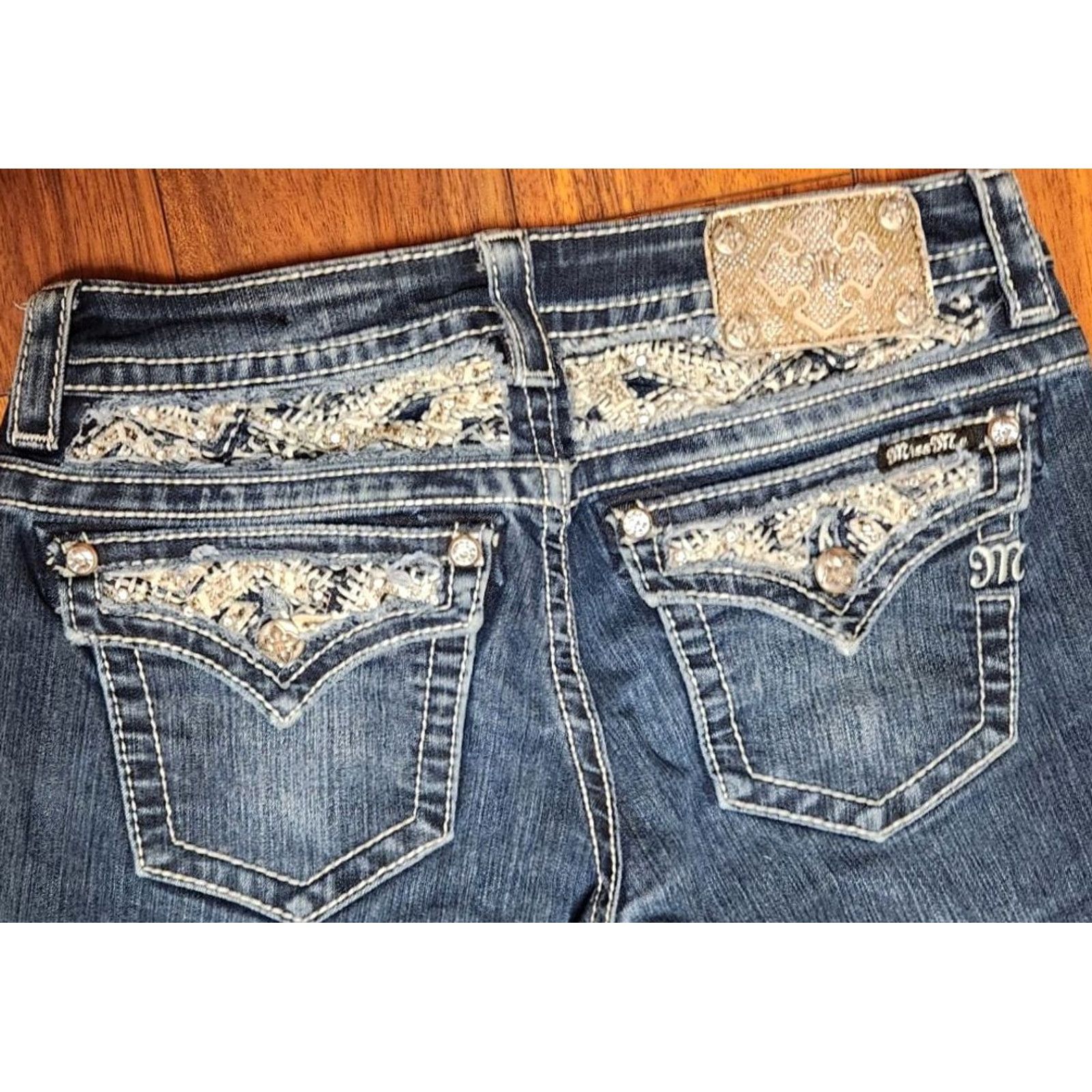 Miss Me MISS ME Signature boot cut jeans Women's 29x33 Denim Bling 5-Pocket Pockets Blue Jeans Size 29 Regular Womens Jeans JE8178BL Size 29" - 3 Thumbnail