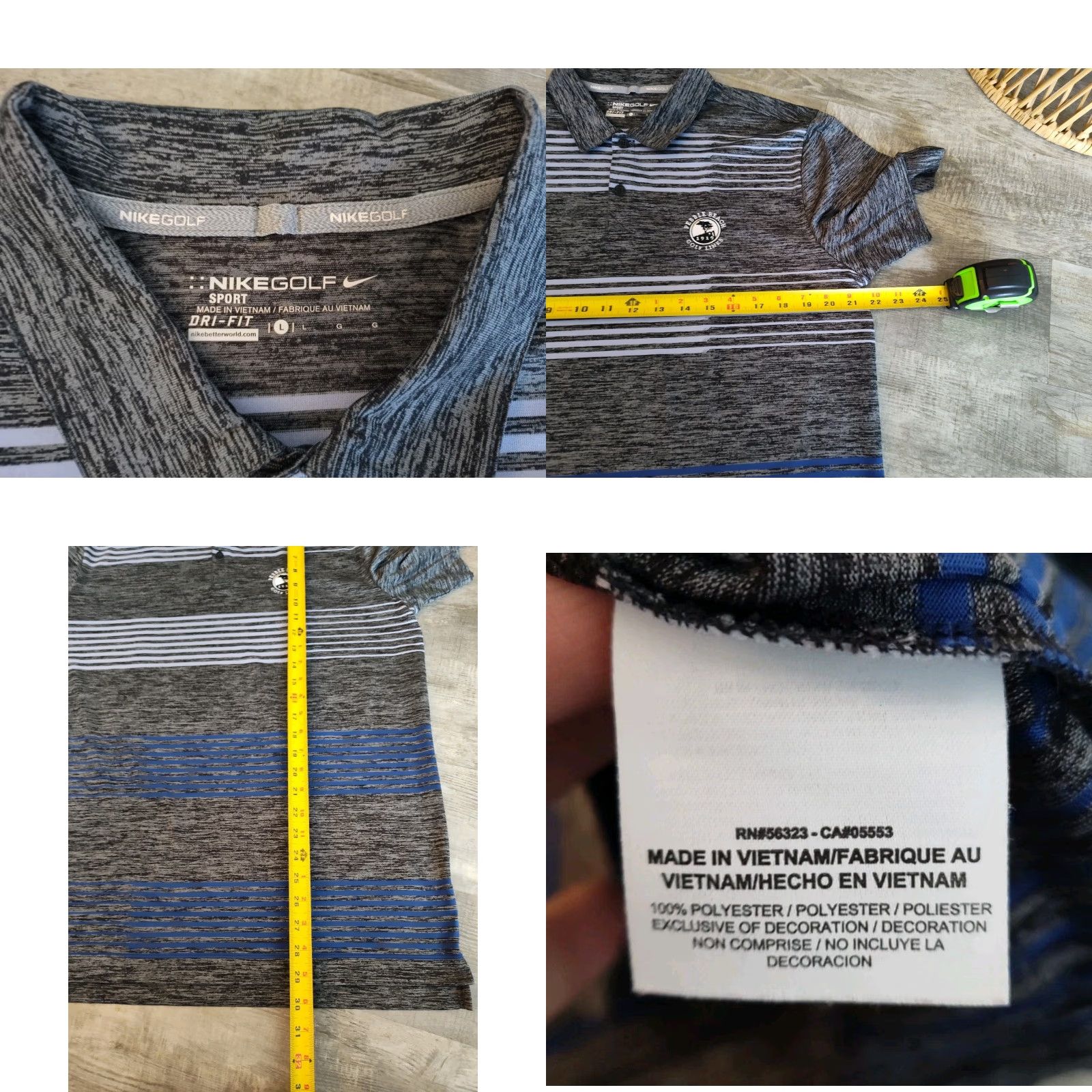 Nike VINTAGE Nike Dri-Fit Golf Polo Shirt Men Large Gray Blue Stripes 90s Casual Activewear Size US L / EU 52-54 / 3 - 8 Thumbnail