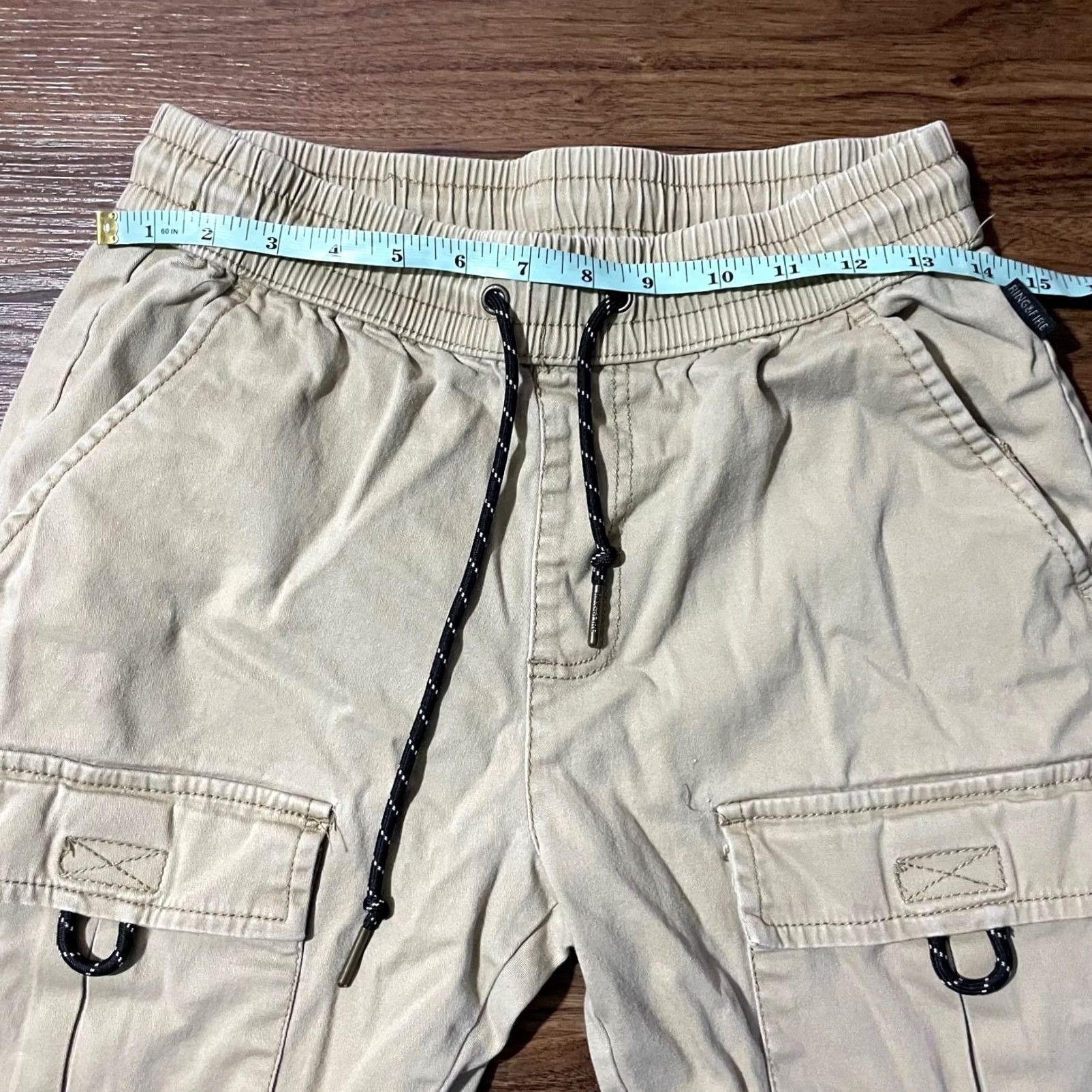 Ring Of Fire Ring of Fire Cargo Jogger Pants Men S Tan Khaki Elastic Waist Drawstring Stretch Size US 29 - 3 Thumbnail