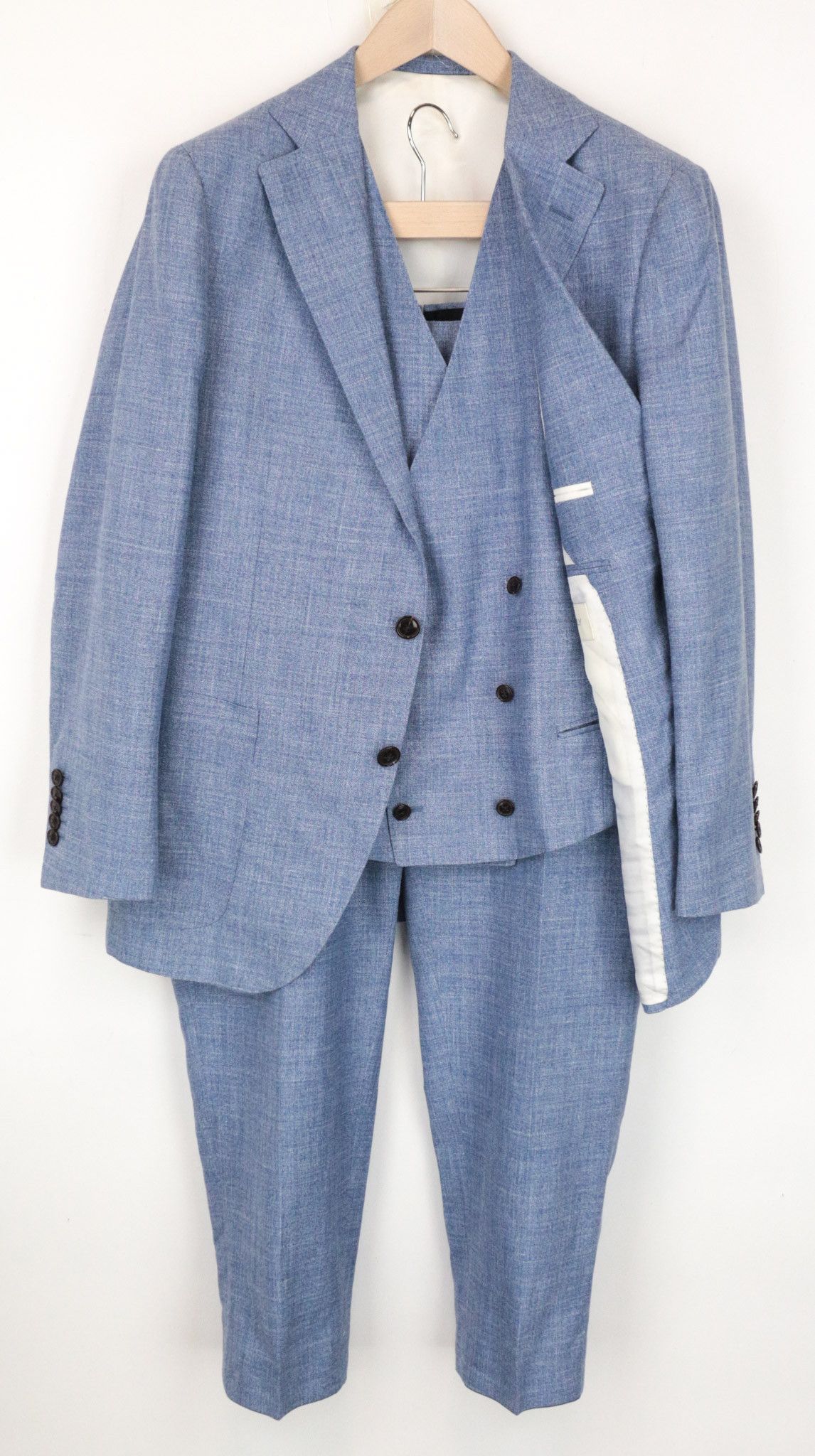 image of Suitsupply La Spalla Uk40S Blue 3-Piece Melange Wool Silk Linen 68802, Men's
