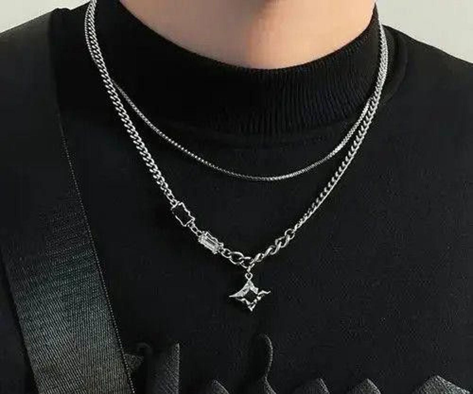 Jewelry Zircon Star Double Layer Necklace Unisex in Silver, Men's