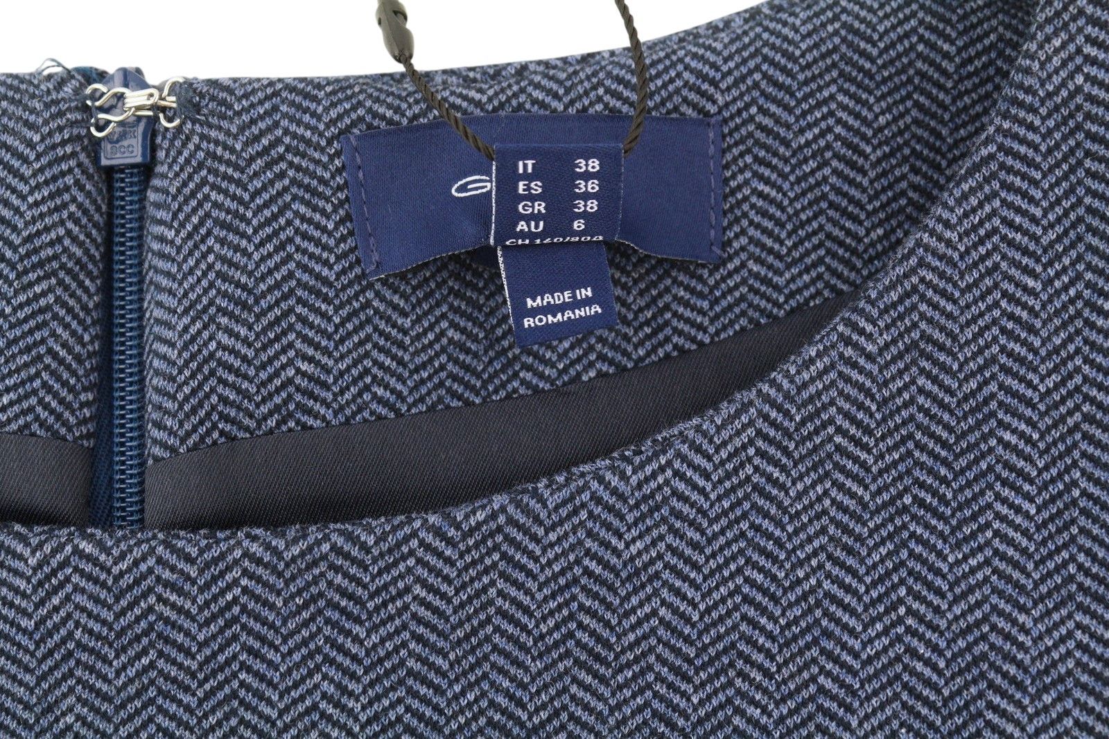 Gant HERRINGBONE JERSE EU34 Blue Round Neck Dress 85193 Size XS / US 0-2 / IT 36-38 - 7 Thumbnail