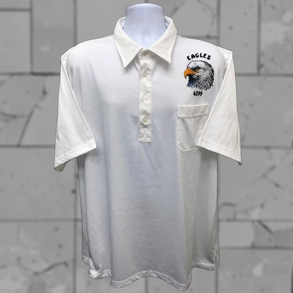 Vintage Sunrise Polo Shirt Men 3XL White Golf Short Sleeve Polyester Blend Lac?e Havasu EAGLES CLUB Size US XXL / EU 58 / 5 - 1 Thumbnail