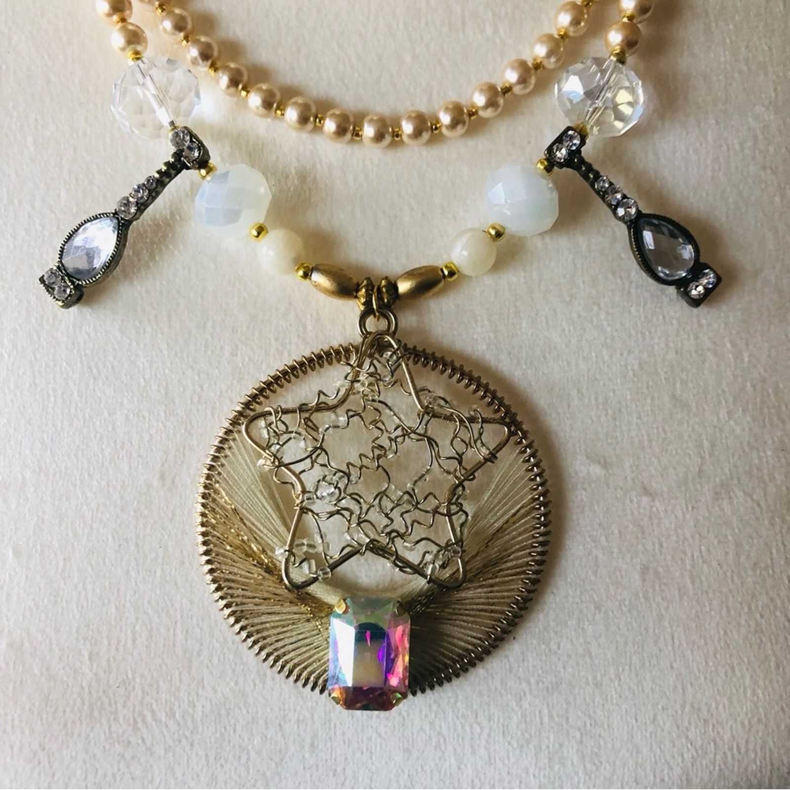 Handmade Handcrafted repurpose moon & stars gem Pearl necklace Size ONE SIZE - 10 Thumbnail