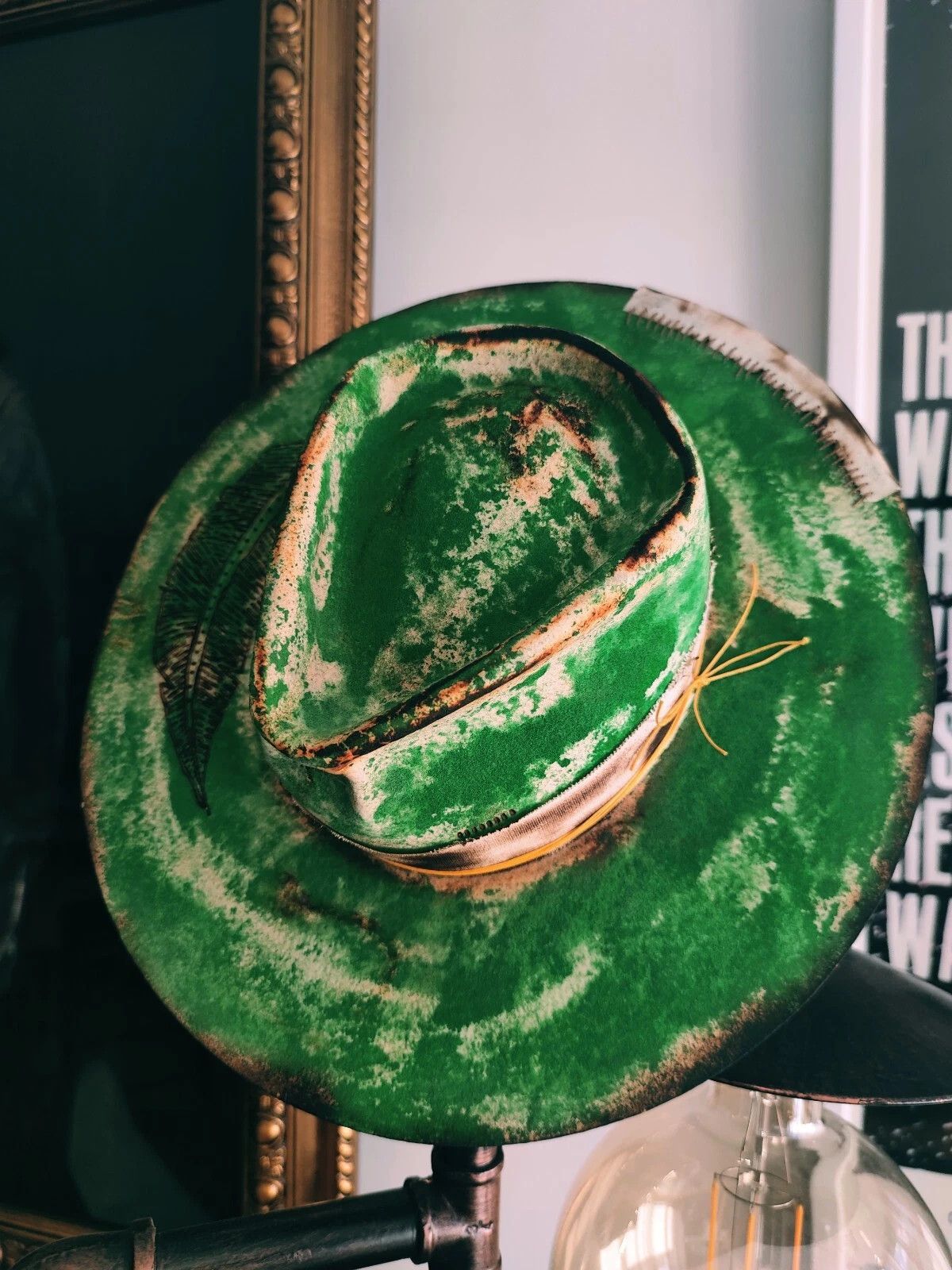 Other Share Fedora Hat Custom Felt Green Fouquet M 58cm 7 1/4 Size 32 - 2 Thumbnail