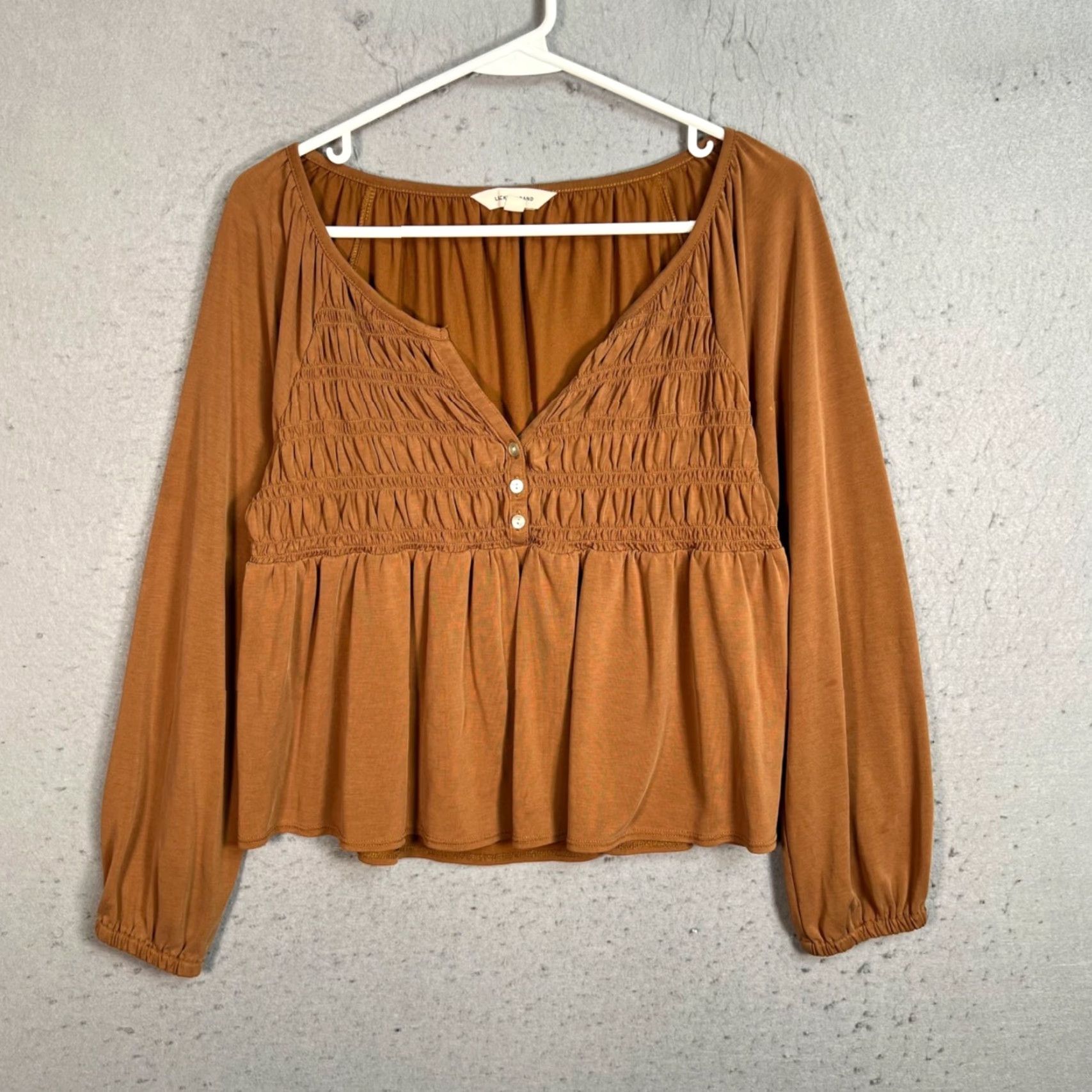 Lucky Brand Lucky Brand Blouse Shirt Womens Small Brown Long Sleeve Smocked Front Peasant Floral V-Neck Pullover Casual Spring Summer Fall Size S / US 4 / IT 40 - 2 Thumbnail