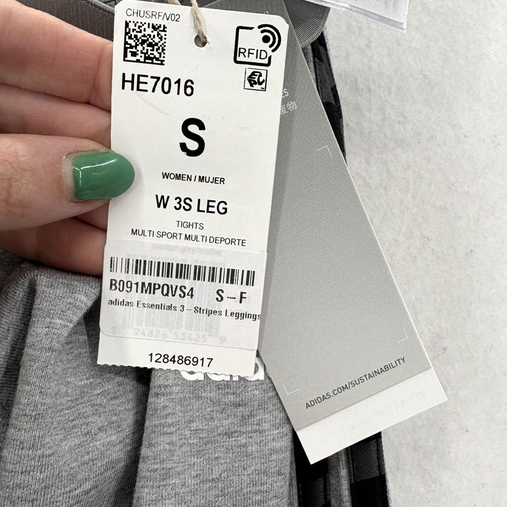 Adidas Adidas Essentials 3-Stripes Leggings Womens Small Gray Tight Fit Mid Rise Gym Size 28" / US 6 / IT 42 - 5 Thumbnail