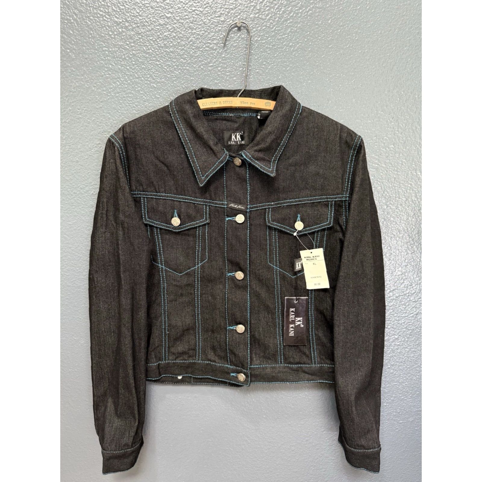 Karl Kani VINTAGE Karl Kani Womens Embroidered Black Denim Jacket XL Jacket Womens XL Black Embroidered Denim Karl Kani Size XL / US 12-14 / IT 48-50 - 4 Thumbnail