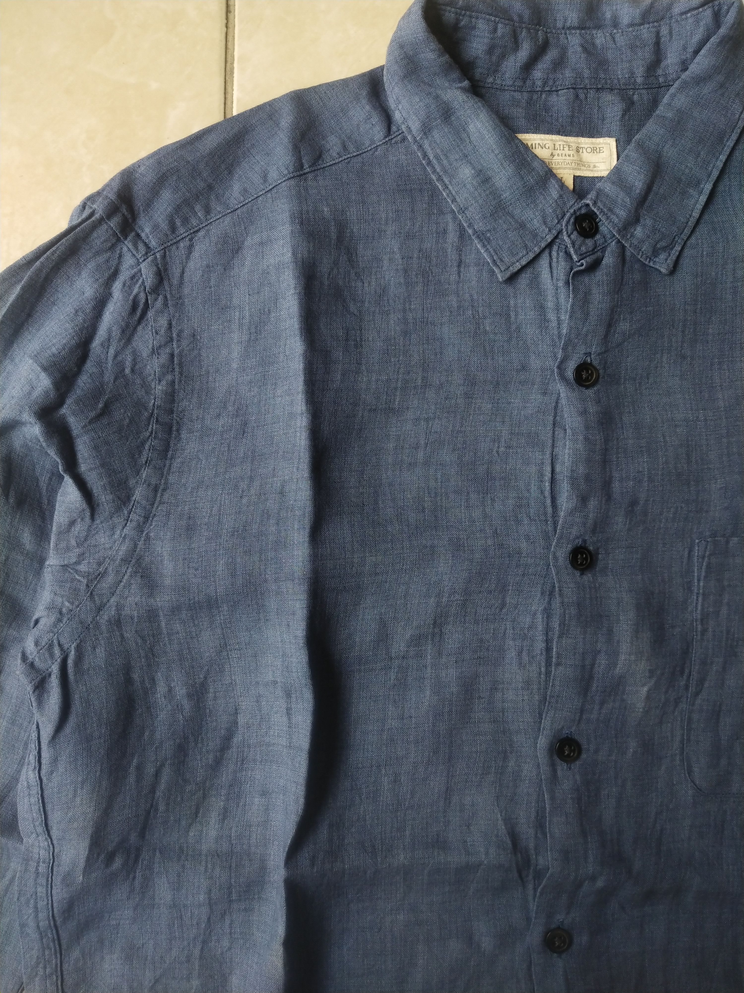 Beams Plus BEAMS B:Ming 100% Linen Navy Blue Long Sleeve Shirt City Boy Size US L / EU 52-54 / 3 - 2 Thumbnail
