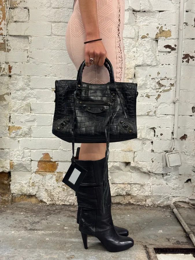 Balenciaga Balenciaga Black Crocodile Embossed Leather City Bag Size ONE SIZE - 2 Thumbnail