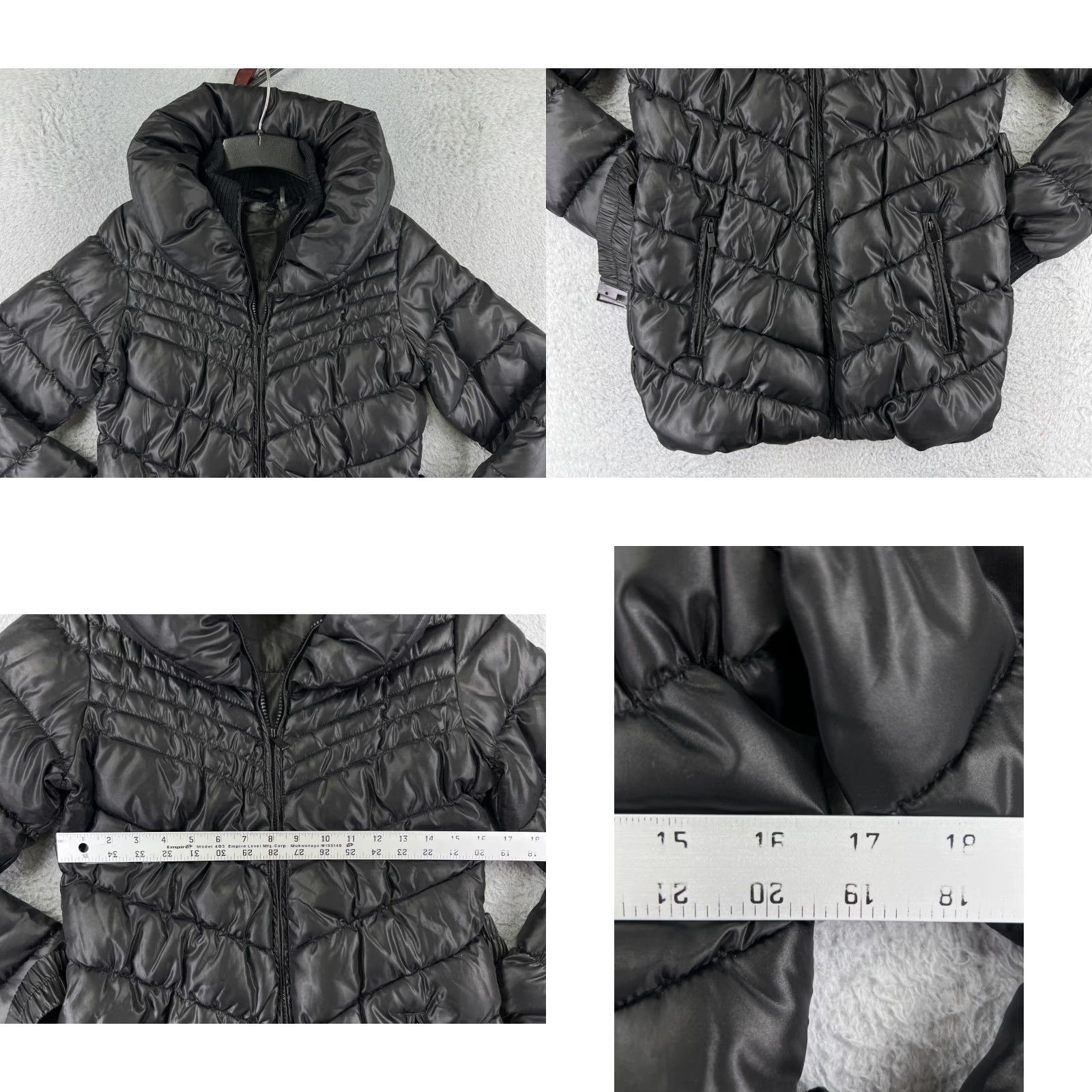 Vintage Love Token Jacket Womens XS Black Puffer Long Zip Belted Full Zip Hooded Quilted Solid Polyester Jacket Size XS / US 0-2 / IT 36-38 - 8 Thumbnail