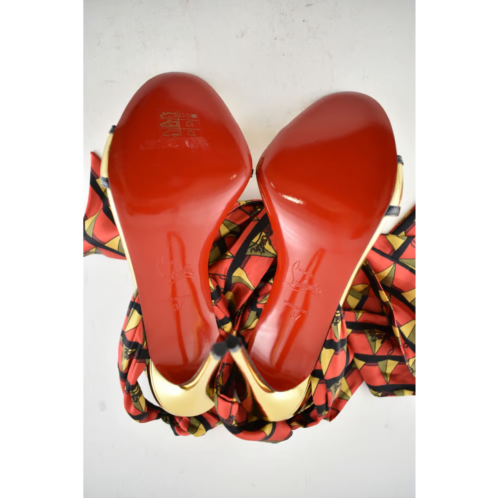 Christian Louboutin Baigneuse 100 Black Gold Red PVC Lace Up Sandal Heel Pump 37 Size US 7 / IT 37 - 12 Thumbnail