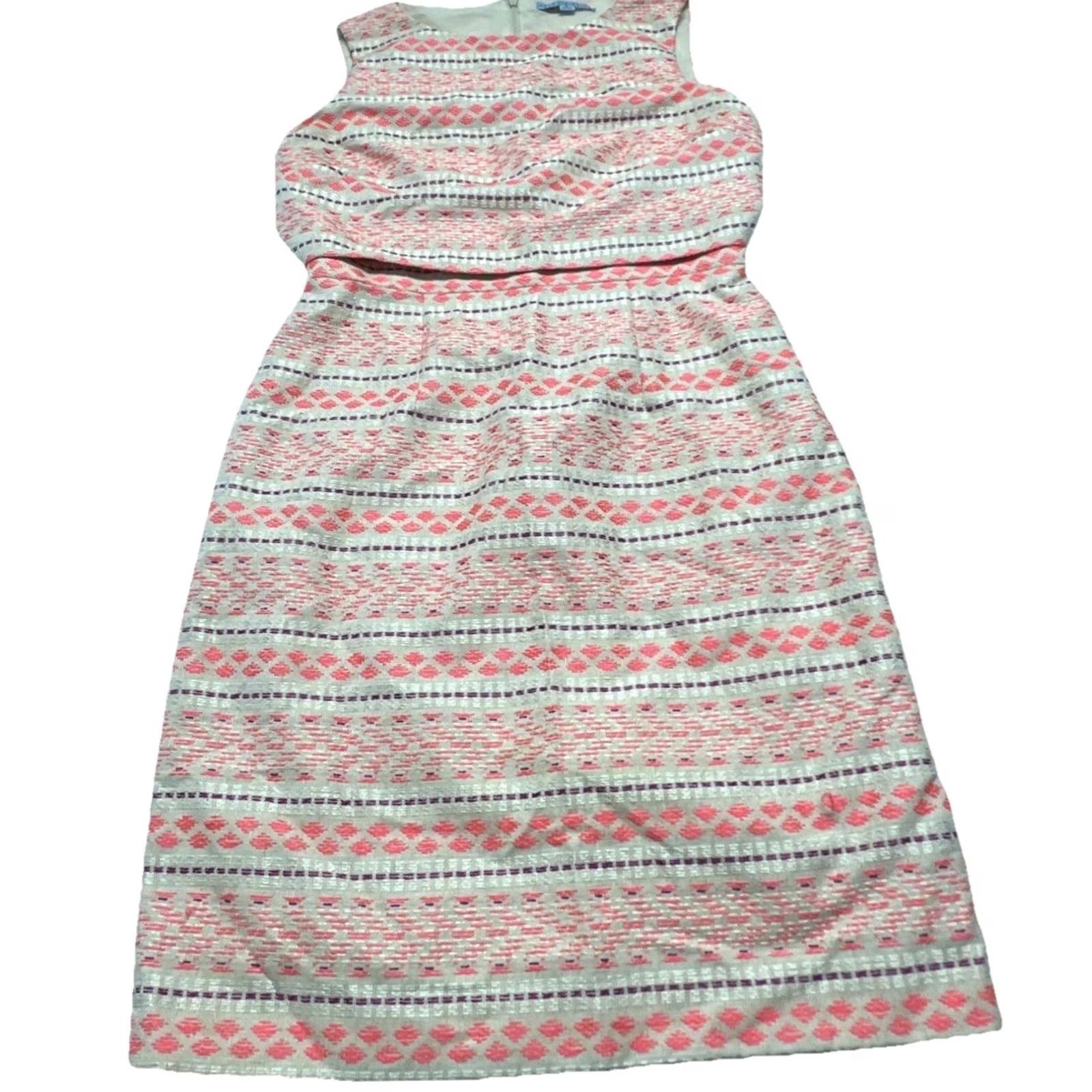 Vintage Antonio Melani Dress Sheath Sleeveless Pink Cream Jacquard Textured Knee Length Crew Neck Zip Back Lined Womens 8 Size M / US 6-8 / IT 42-44 - 2 Thumbnail