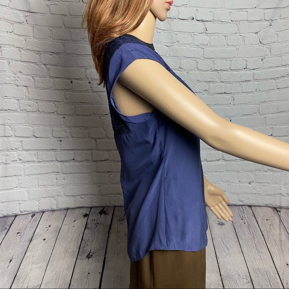 Rebecca Taylor Rebecca Taylor Sleeveless Lace Insert Silk Blue Top Size 2 Size XS / US 0-2 / IT 36-38 - 3 Thumbnail