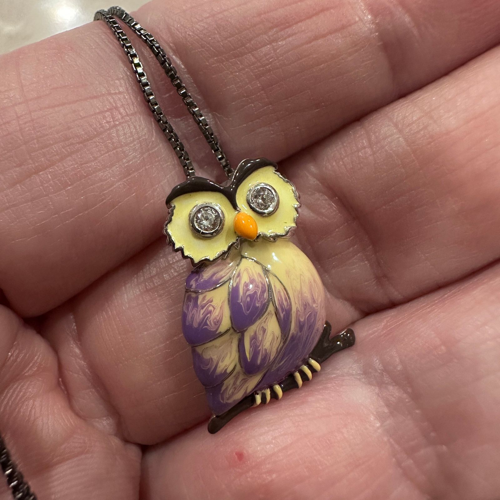 The Unbranded Brand Sterling Silver Hand-Painted Modish Owl Necklace Size ONE SIZE - 5 Thumbnail