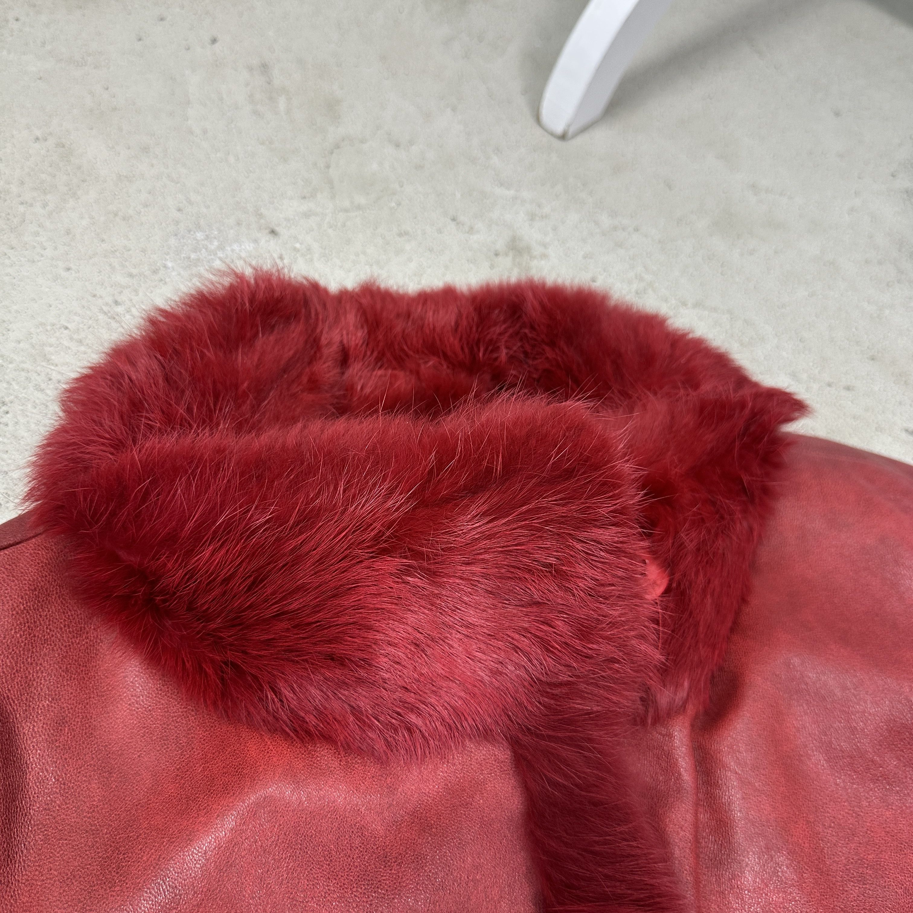 Vintage Vintage Avant Garde Leather Ruffled Real Fur Trim 90s Jacket Size L / US 10 / IT 46 - 8 Thumbnail