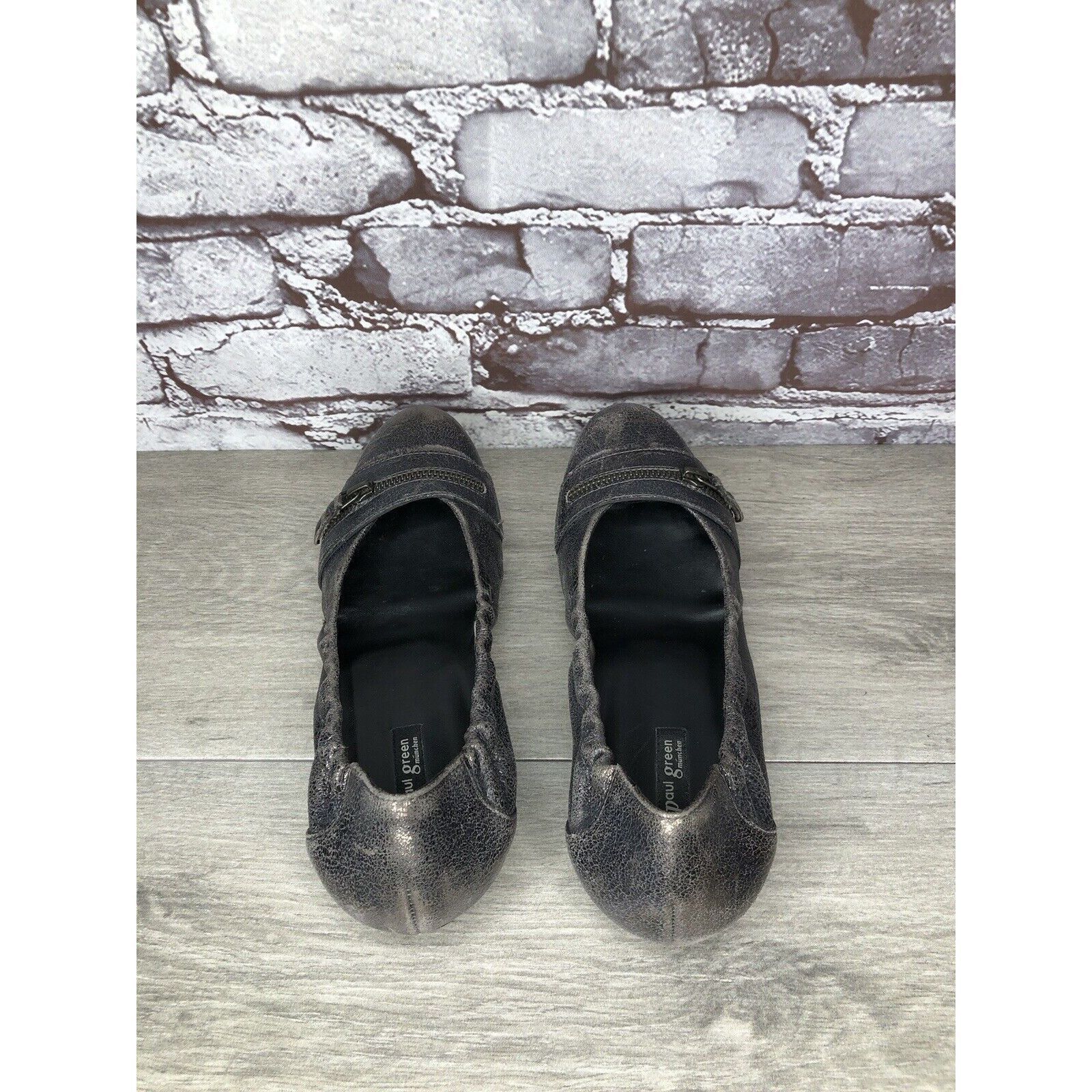 Other PAUL GREEN Pewter Leather Shimmer Zipper Ballet Flats Women Size US 7.5 / IT 37.5 - 6 Thumbnail