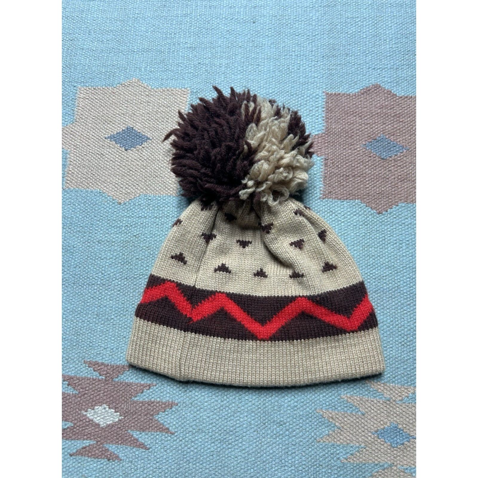 Vintage VINTAGE Gerry Aztec Geometric Pure Wool Knit Beanie Pom Adult OSFA OSFA Size ONE SIZE - 3 Thumbnail