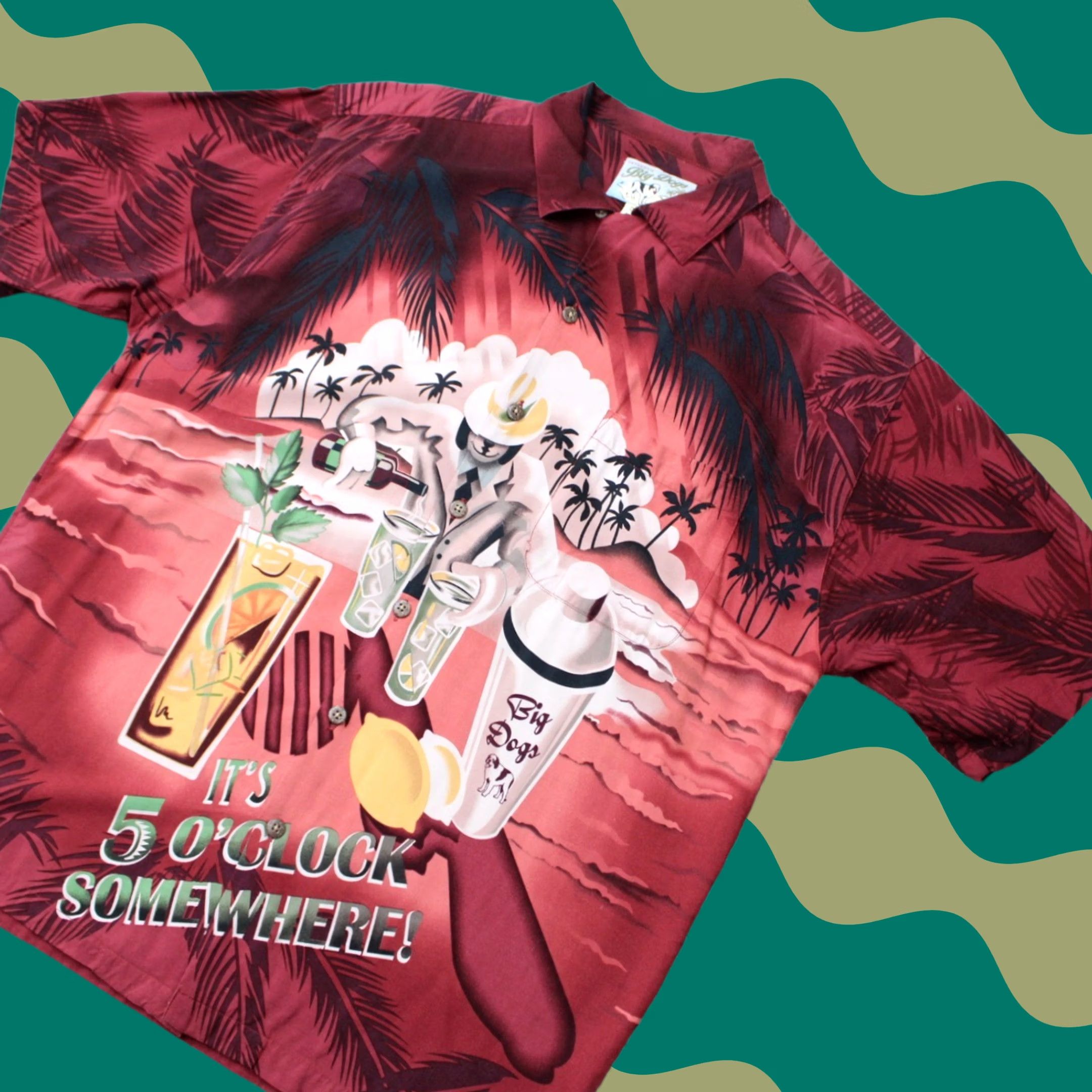 Big Dogs VTG Big Dogs Shirt Mens Medium Red Hawaiian Rayon Short Sleeve Button-Up Collared S/S Graphic Print Beach Hawaii Theme Made in Bangladesh Mens Size US M / EU 48-50 / 2 - 1 Thumbnail
