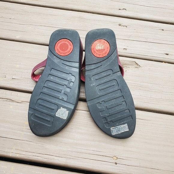 Other FitFlop Rola Hot Cherry Leather Toe-Post Wedge Comfy Sandals Size US 7 / IT 37 - 6 Thumbnail