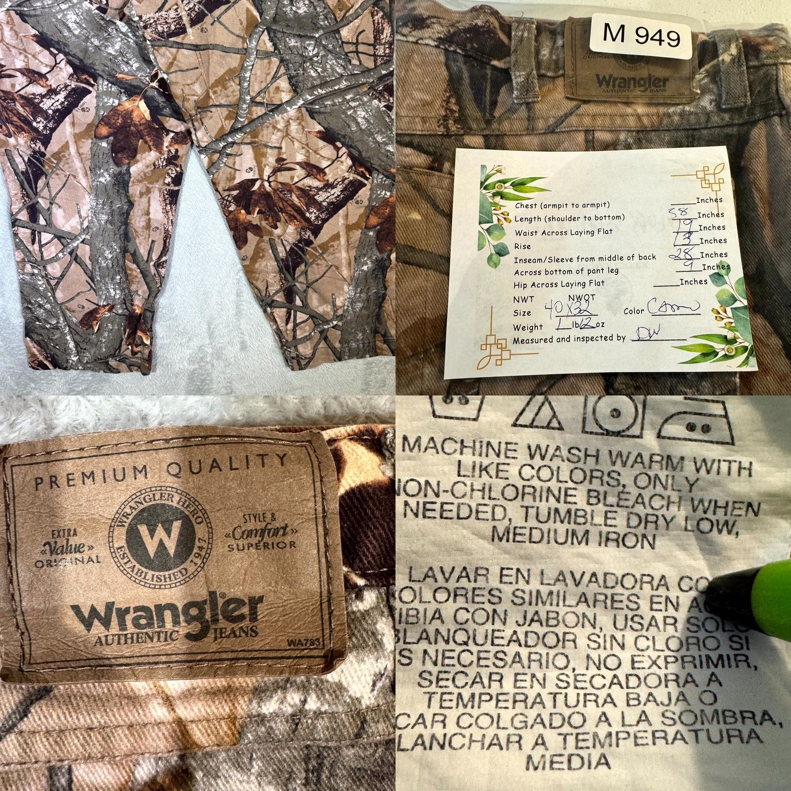 Wrangler Wrangler Authentics Jeans Men 40 x 32 Brown Camouflage Cotton Relaxed Fit Straight Leg Denim Size US 40 / EU 56 - 8 Thumbnail