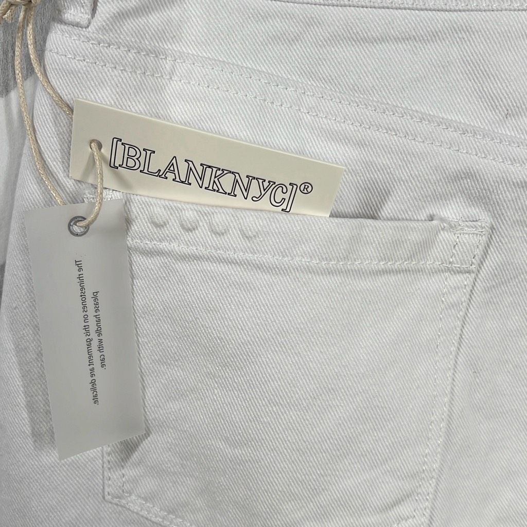 BLANKNYC Blank NYC Rhinestones Fringe Mini White Denim Skirt NWT 26 Size 26" / US 2 / IT 38 - 12 Thumbnail