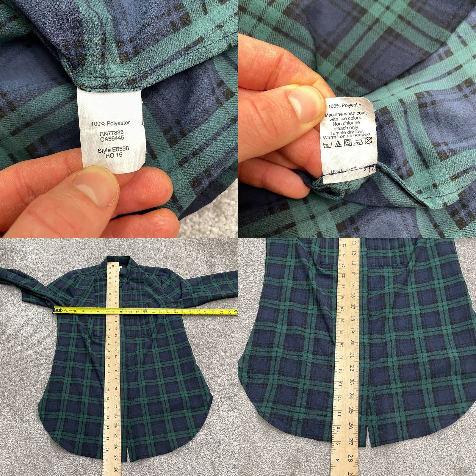 J.Crew J.CREW Shirt Womens 2XS Drapey Tuxedo Pleated Women XXS Blue Green Plaid Long Sleeve Cotton Size XXS / US 00 / IT 34 - 8 Thumbnail