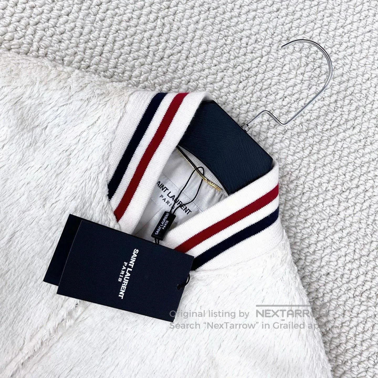 Saint Laurent Paris Saint Laurent White Teddy Stripe Baseball Jacket. Size US M / EU 48-50 / 2 - 3 Thumbnail