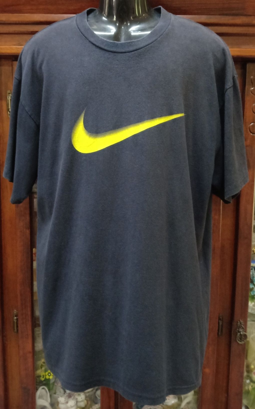 Nike × Vintage Vintage 90s Nike Yellow Big Swoosh T-shirt Size US XL / EU 56 / 4 - 1 Thumbnail