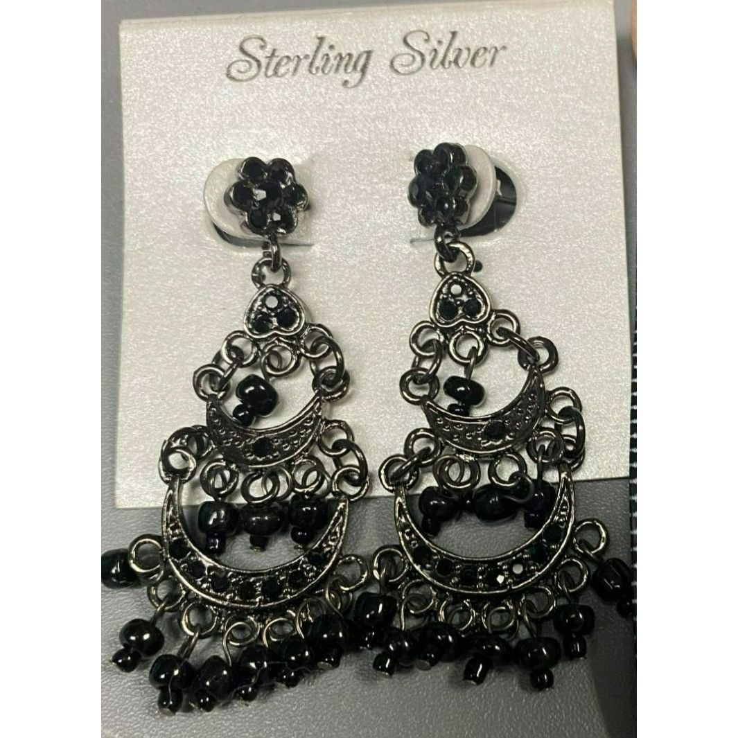 Other Silver tone Black Beaded Chandelier Boho Earrings NWT Size ONE SIZE - 1 Thumbnail