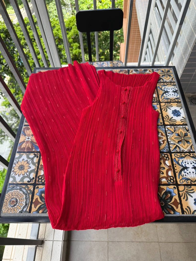 Issey Miyake Issey Miyake Red double-layer chiffon structure mainline d Size M / US 6-8 / IT 42-44 - 6 Thumbnail