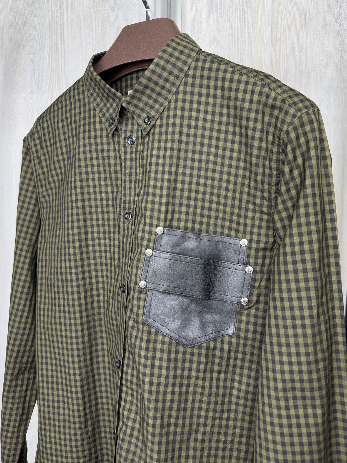 Givenchy Givenchy green checkered leather trim contemporary fit shirt Size US L / EU 52-54 / 3 - 4 Thumbnail