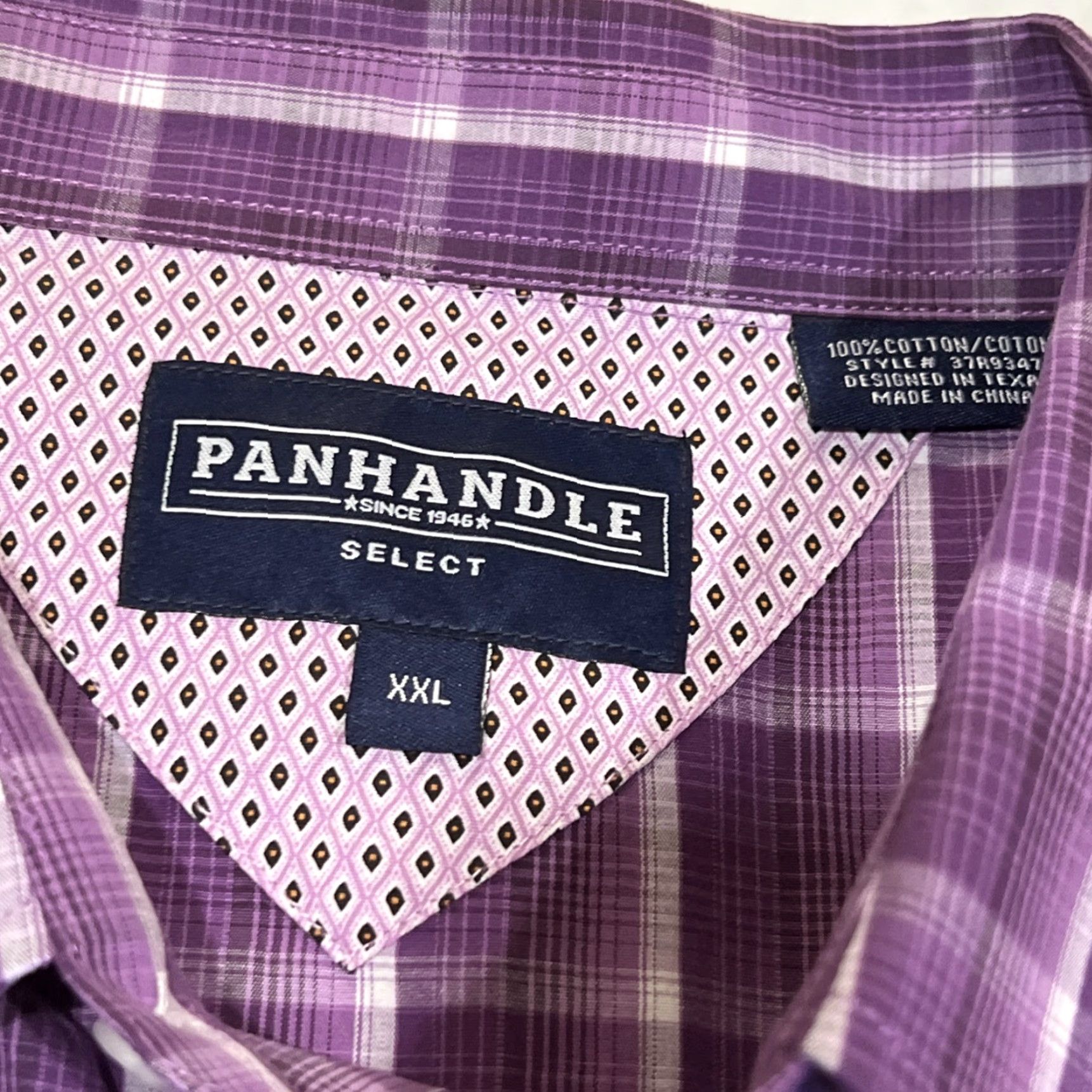 Vintage Panhandle Select Men's 2XL Short Sleeve Pearl Snap Plaid Western Shirt Purple Woven Cotton Size US XXL / EU 58 / 5 - 5 Thumbnail