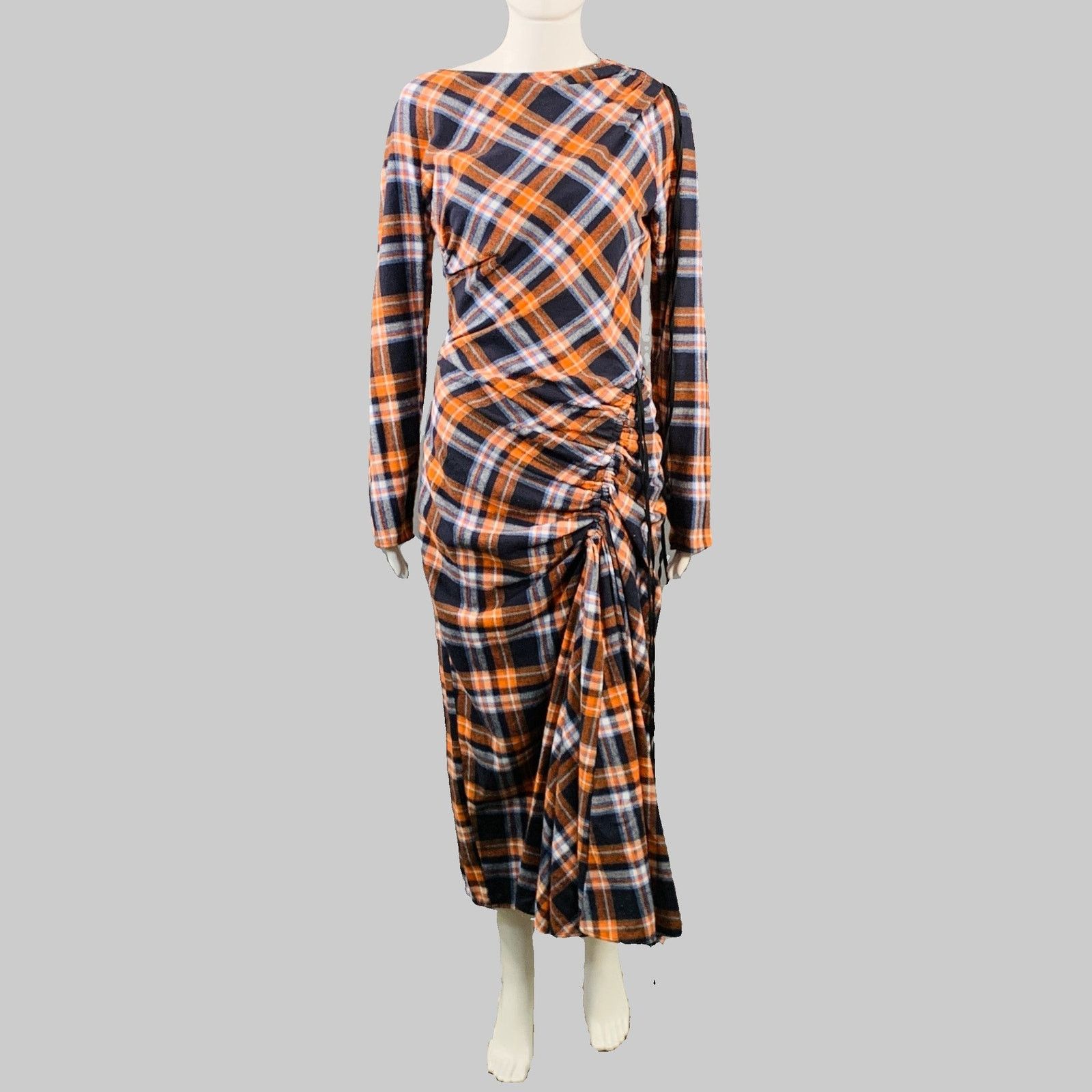 No. 21 N°21 Orange Black White Cotton Asymmetrical Maxi Dress Size S / US 4 / IT 40 - 1 Thumbnail