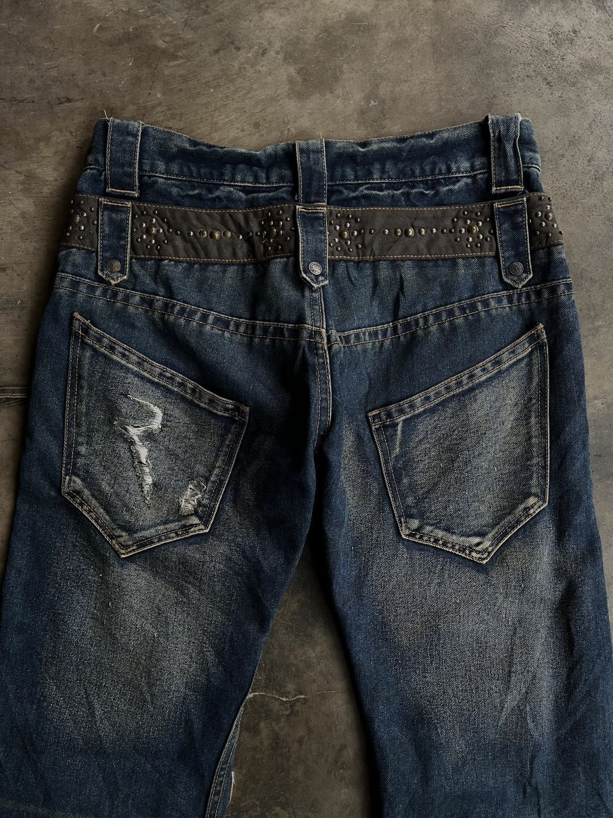 5351 POUR LES HOMMES 2000s JAPANESE BEADS ICOM DOUBLE WAIST DENIM PUNK PANTS VKEI Size US 32 / EU 48 - 4 Thumbnail