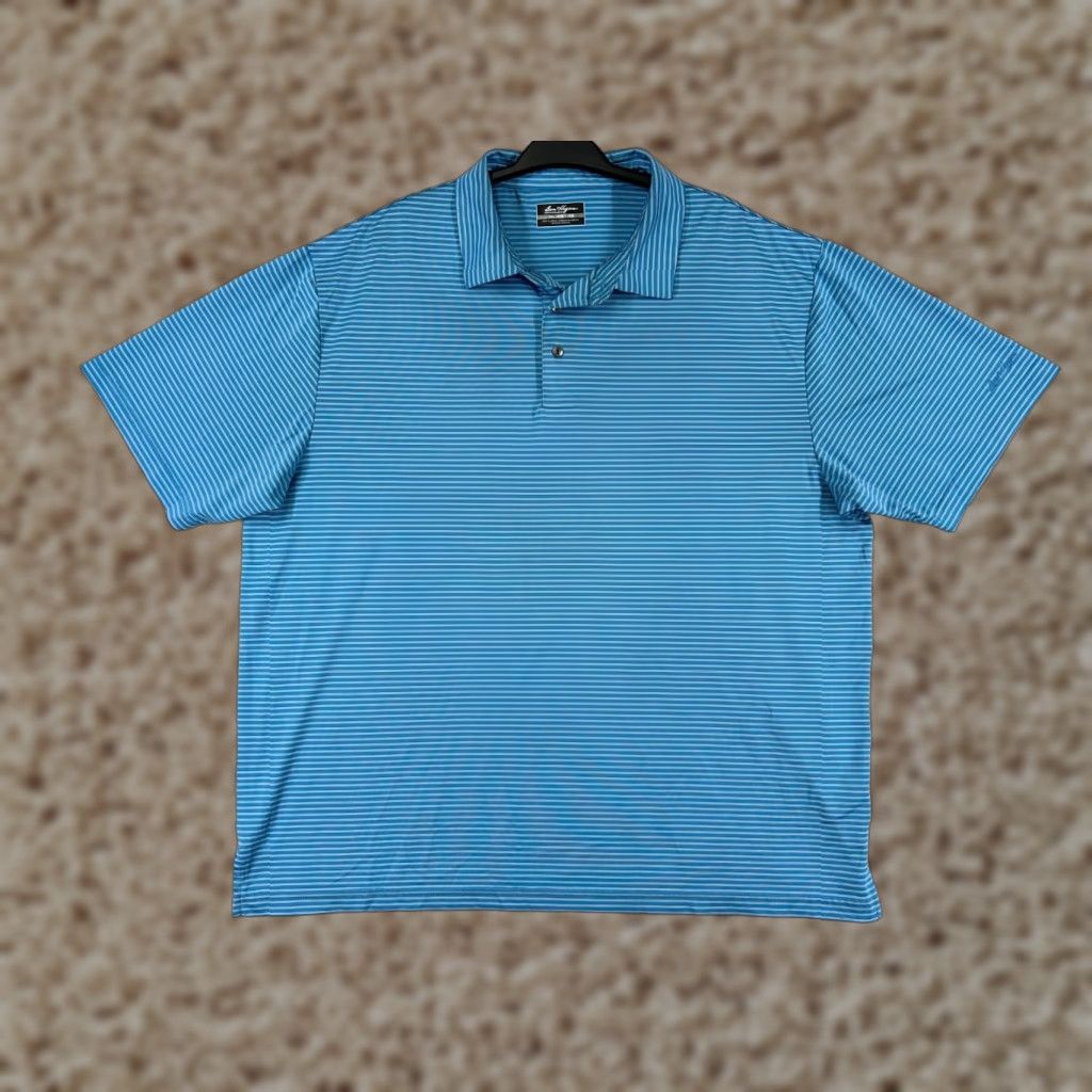 Hogan Ben Hogan Polo Shirt Adult 2XL Blue Stripe Pattern Polyester Golf Polo Shirt Men Large Striped blue 2XL Ben Hogan Mens Polo Size US XXL / EU 58 / 5 - 1 Thumbnail