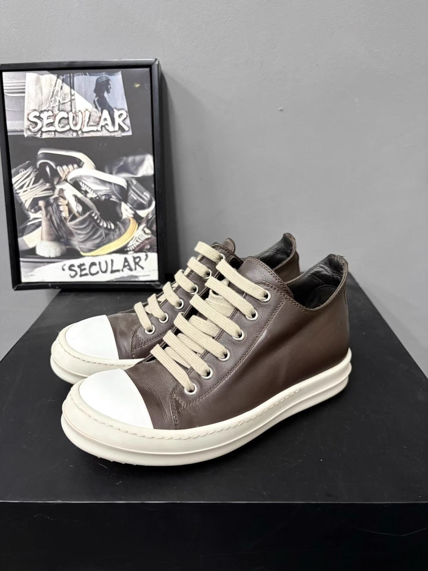 Rick Owens Rick Owens Mainline Leather Mocha Women's Jumbo Sneakers K34 Size US 5 / IT 35 - 1 Thumbnail