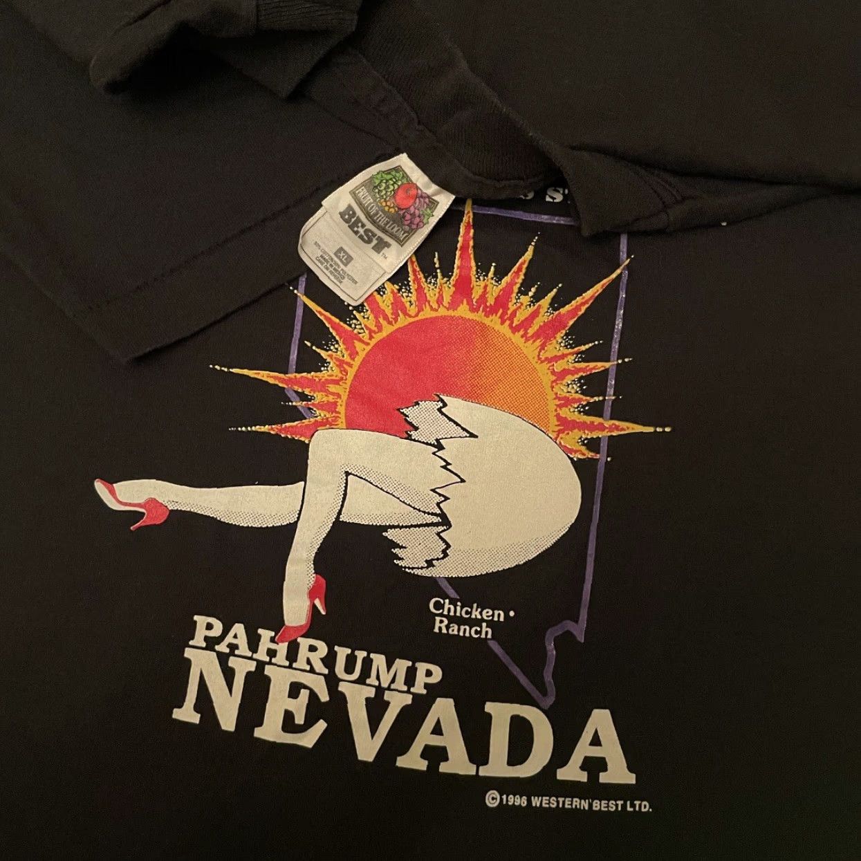 Vintage VINTAGE 90s Chicken Ranch Nevada Where The West Is Still Wild Shirt XL Black Mens T-Shirt Short Sleeve - 1996 Vintage Size US XL / EU 56 / 4 - 2 Thumbnail
