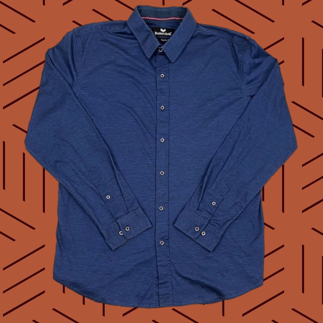Vintage Buttercloth Shirt Mens XL Regular Blue Stretch Cotton Button Up Casual Preppy Size US XL / EU 56 / 4 - 1 Thumbnail