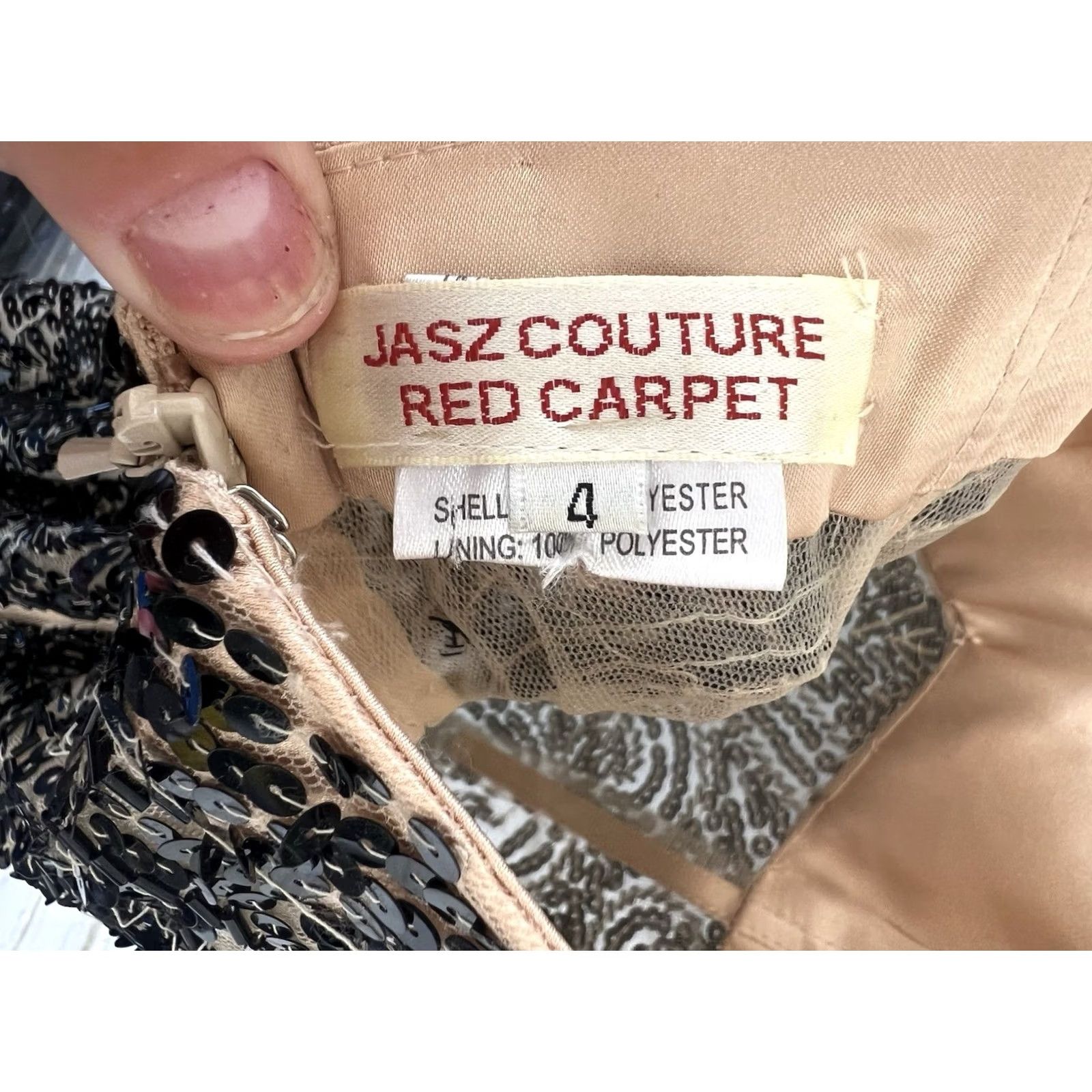 Vintage Jasz Couture Formal Mermaid Sleeveless Beaded Black Gown 4 - Red Carpet, Deep V-Neck, Lace Up, Long Dress, Women Size S / US 4 / IT 40 - 5 Thumbnail