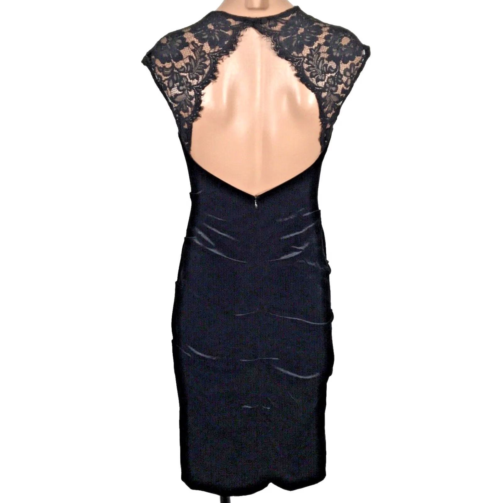 Vintage VINTAGE Cache Velvet Lace Dress Ruched Bodycon Keyhole Back Cap USA MADE 90s y2k 4 Vtg Size S / US 4 / IT 40 - 2 Thumbnail